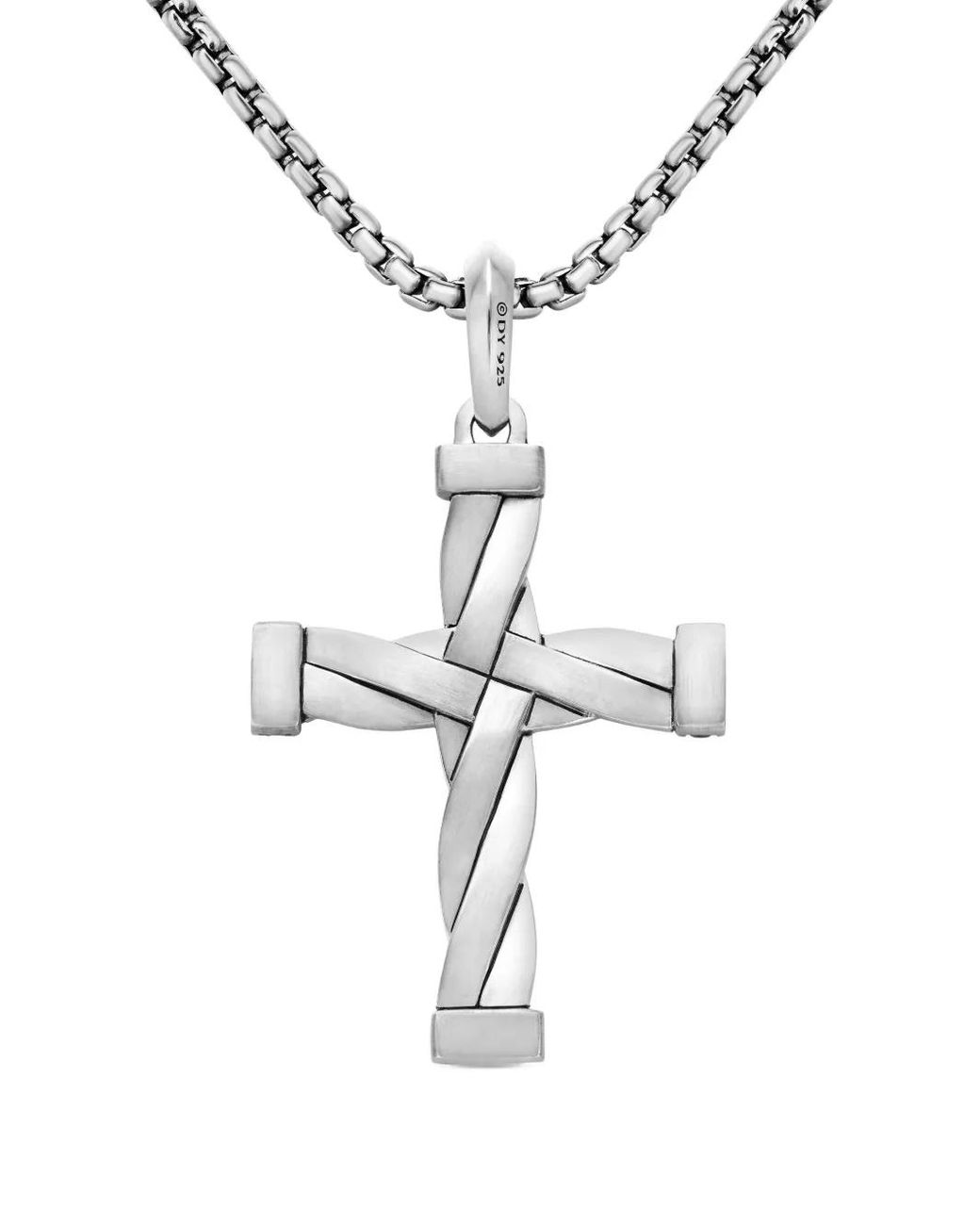 David Yurman White Sterling Dy Helios Diamond Cross Pendant (48Mm) for men