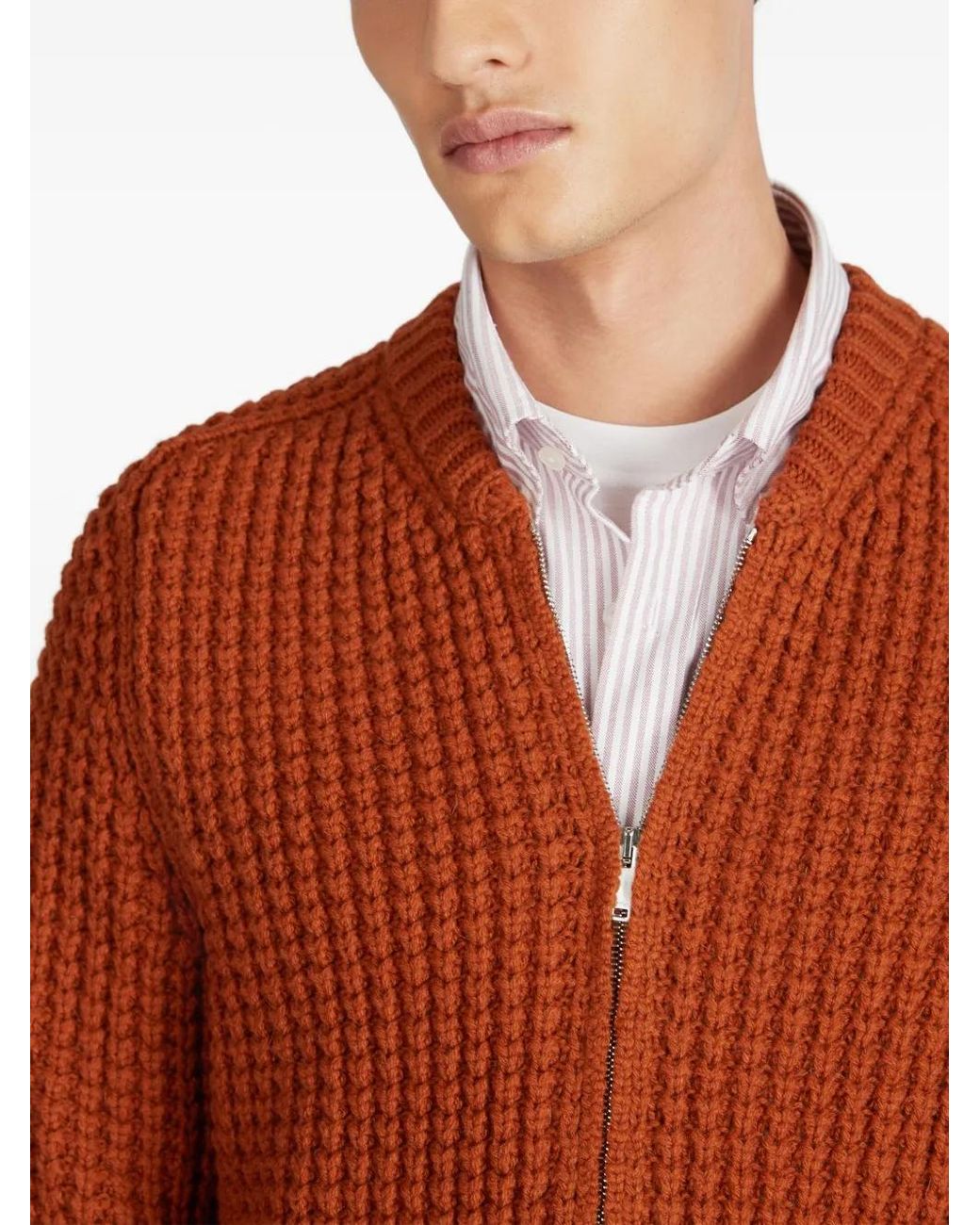 Zanone Orange Zip-Up Cardigan for men