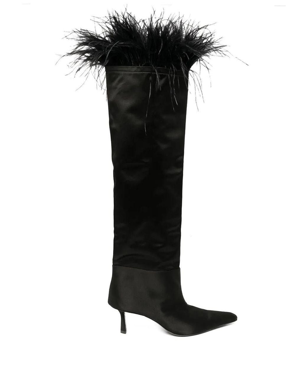 Alexander Wang Black Viola Feather-Trim Satin Boots