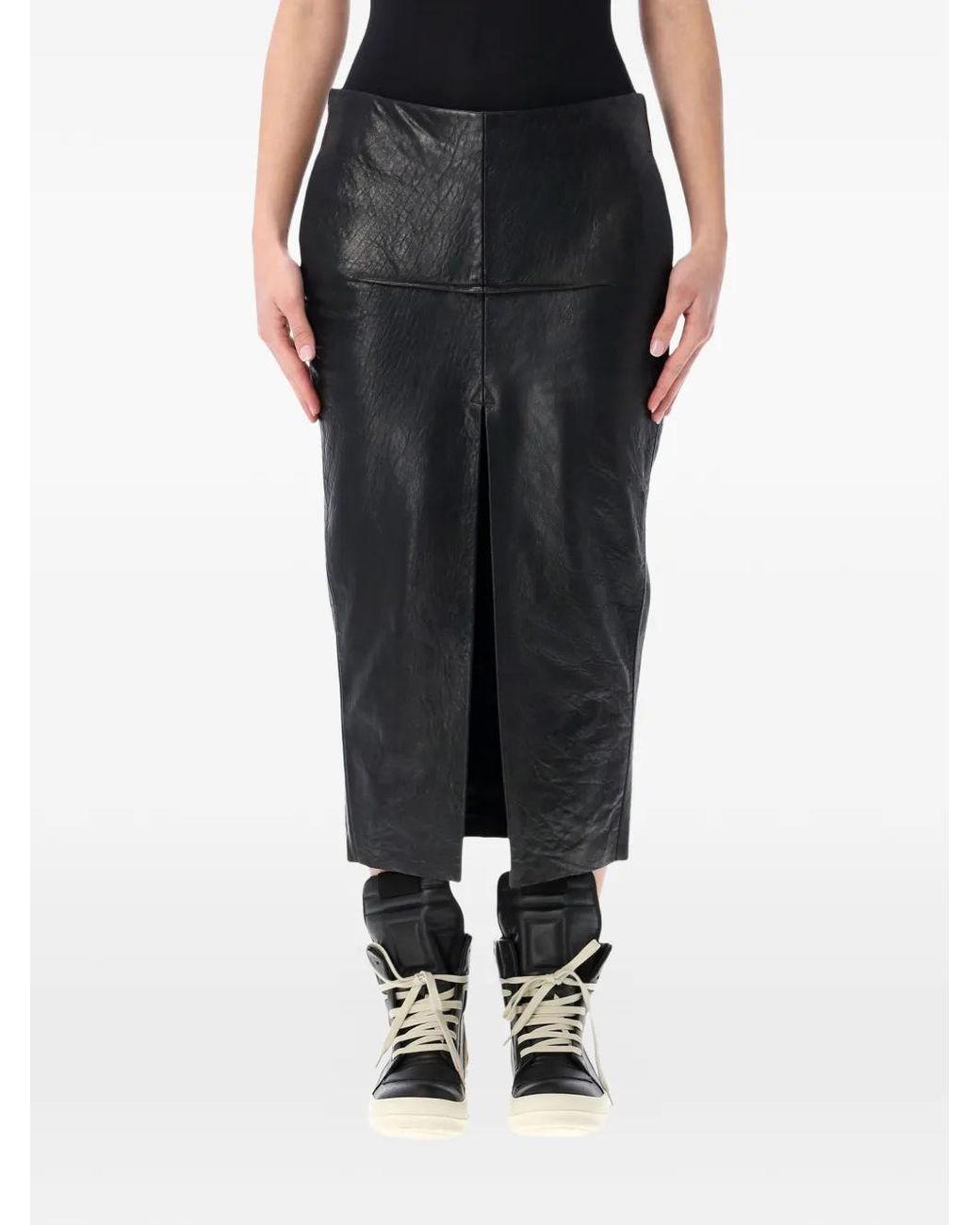 Rick Owens Black Sliced Midi Skirt
