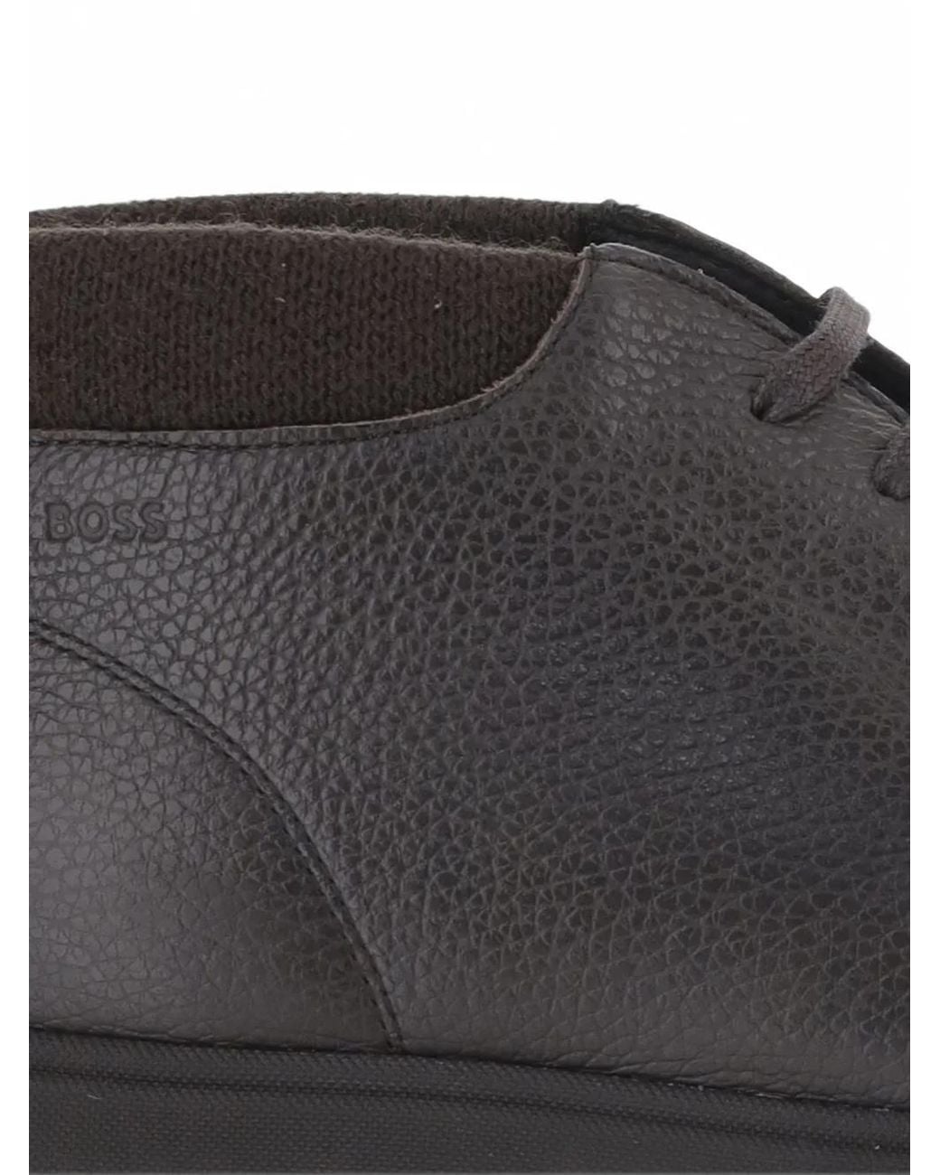 Boss Gray Grained-Leather Desert Boots for men