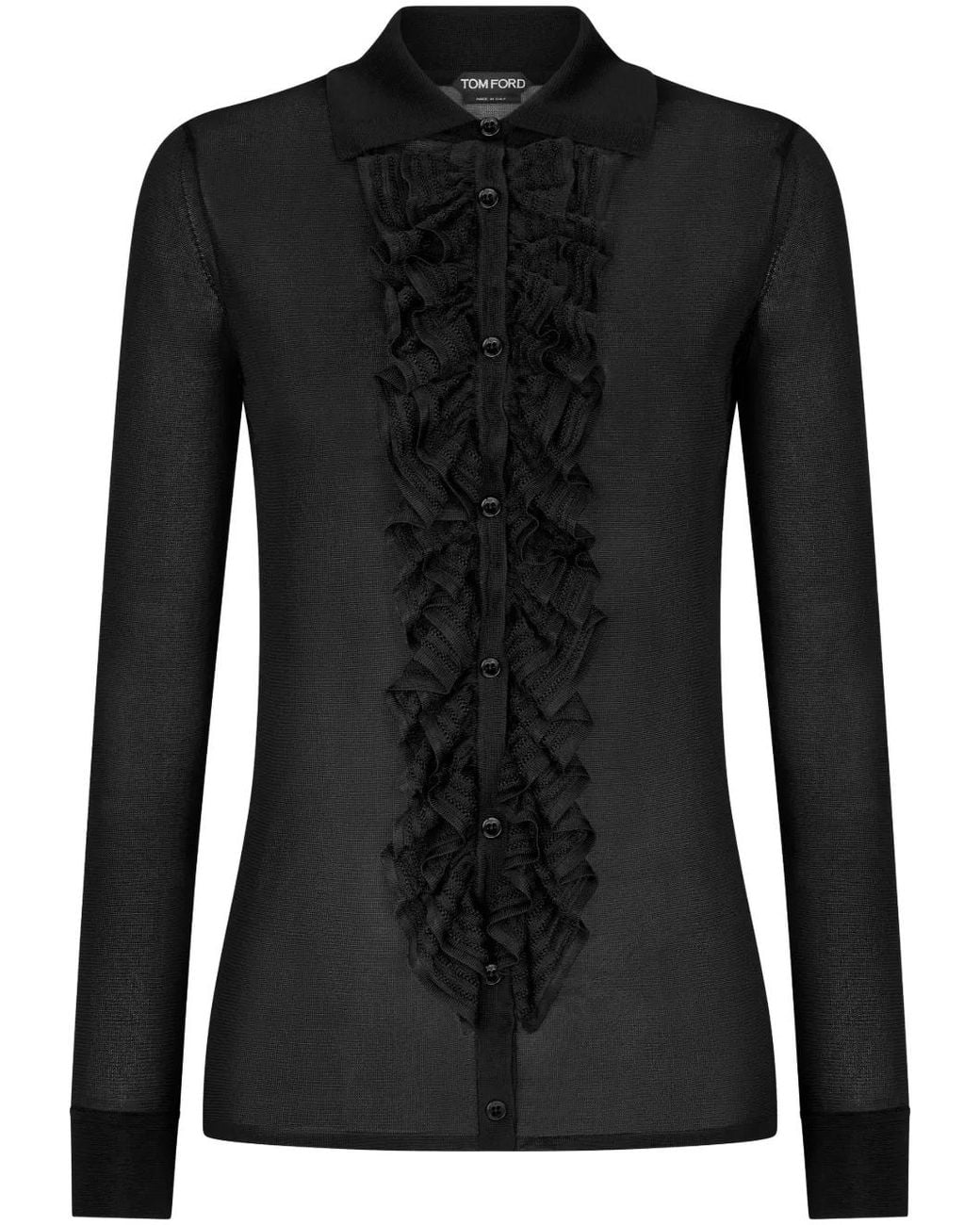 Tom Ford Black Ruffle-Panel Long-Sleeve Shirt
