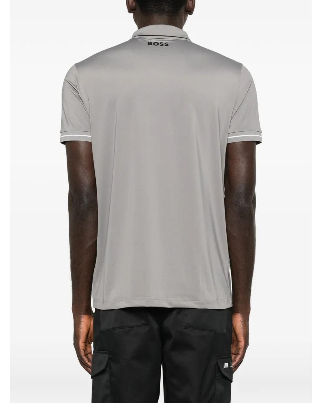 Boss Gray Contrast-Logo Polo Shirt for men