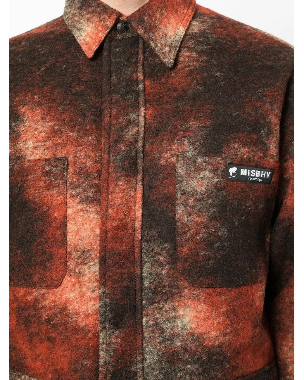 M I S B H V Brown Patterned Logo-Patch Shirt for men