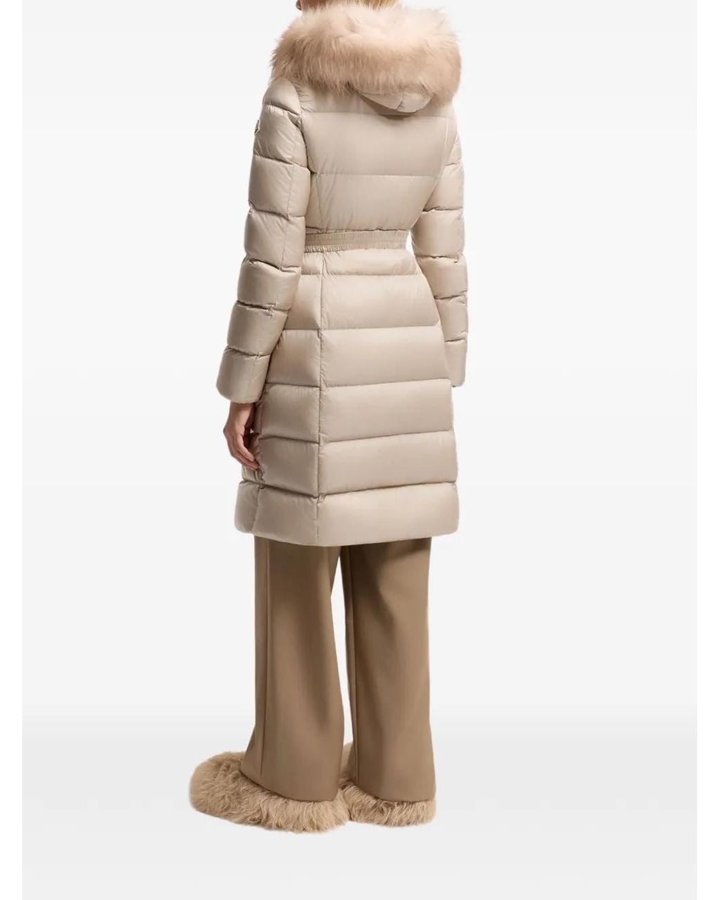 Moncler Gray Boedic Hooded Shearling-Trimmed Long Down Jacket