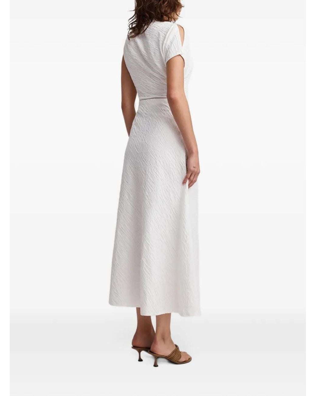 Anna Quan White Charlie Asymmetric Ruched Midi Dress