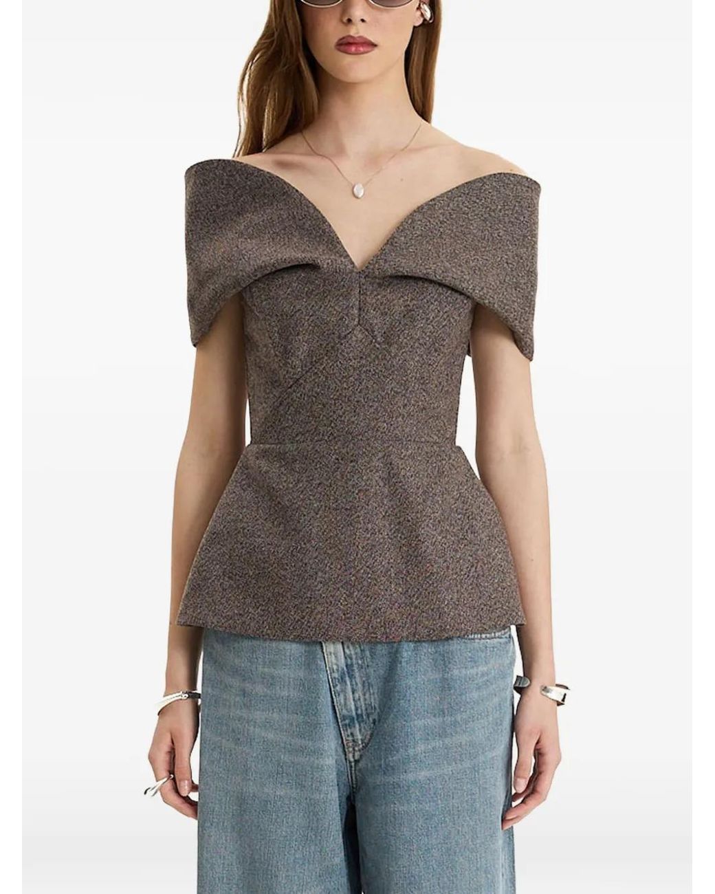 MOOS STUDIO Gray Edit Off-Shoulder Peplum Top