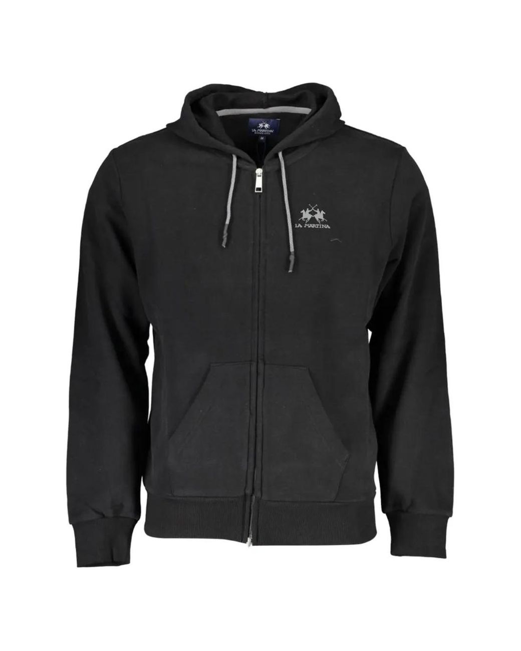 La Martina Black Logo-Embroidered Zip-Up Hoodie for men