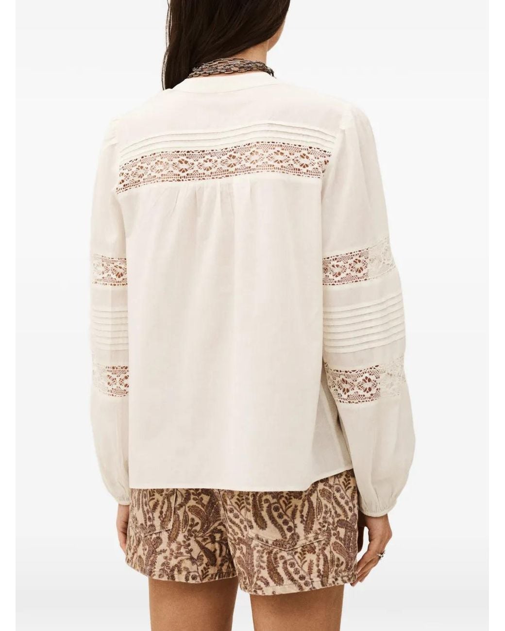 Ba&sh White Blouse À Broderies Et Manches Longues Nami