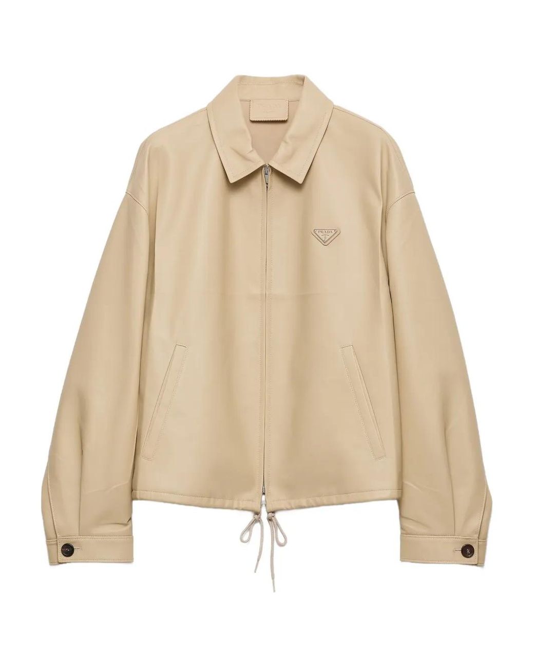 Prada Natural Lederjacke Mit Logo-Detail