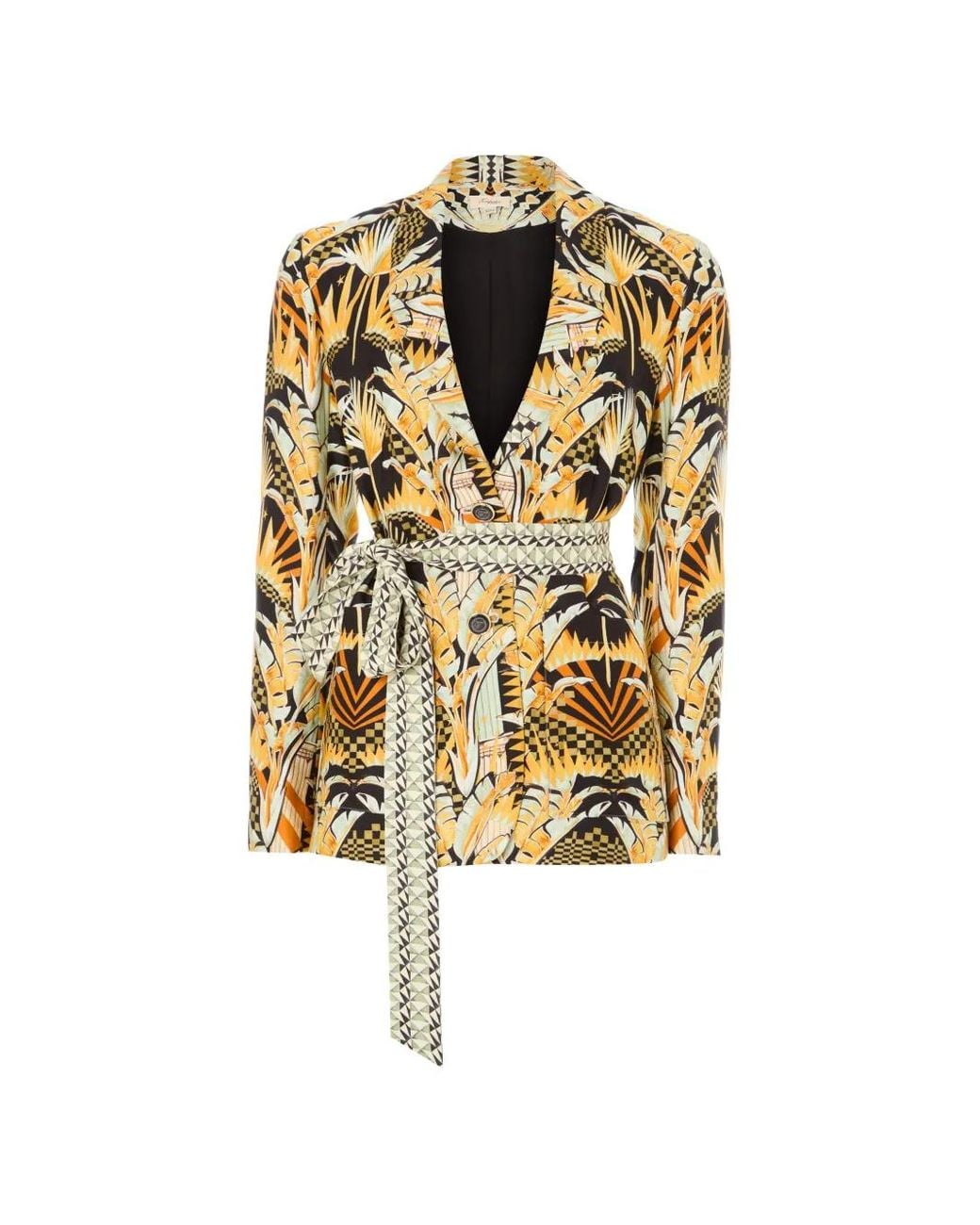 Temperley London Metallic Odette Belted Geometric-Print Jacket