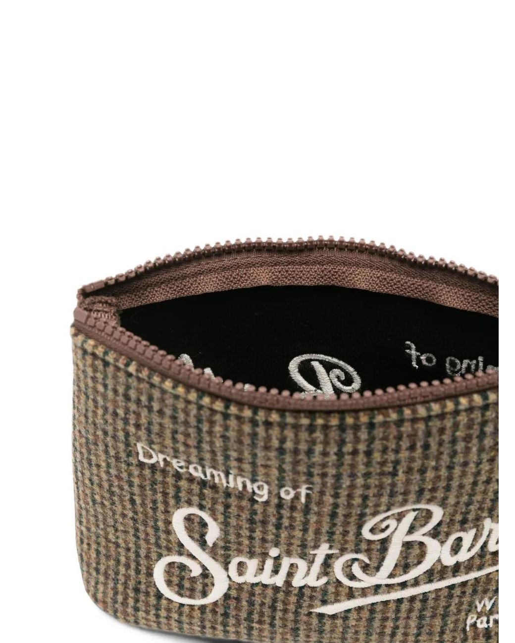 Mc2 Saint Barth Gray Aline Wool Blend Pochette With Houndstooth Pattern And Logo Embroidery