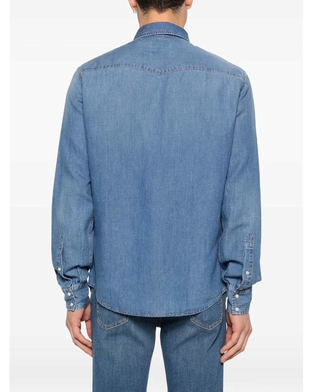 Jacob Cohen Blue Point-Collar Denim Shirt for men