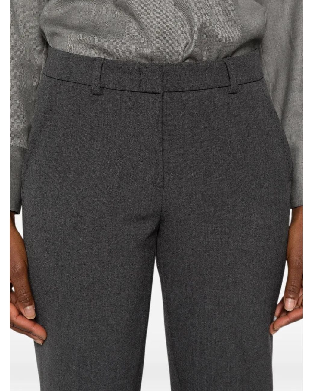Peserico Gray Belt-Loop Cropped Trousers