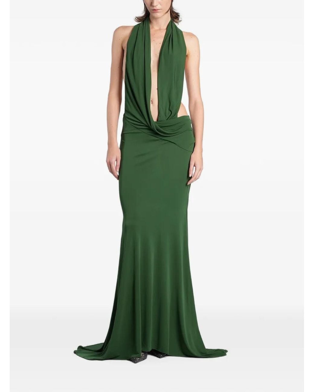 Alex Perry Green Halterneck Draped Maxi Dress
