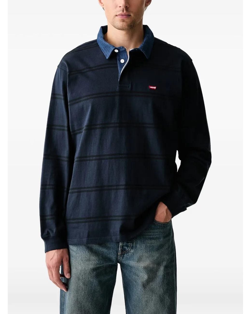 Levi's Blue Striped Long-Sleeve Polo Shirt for men