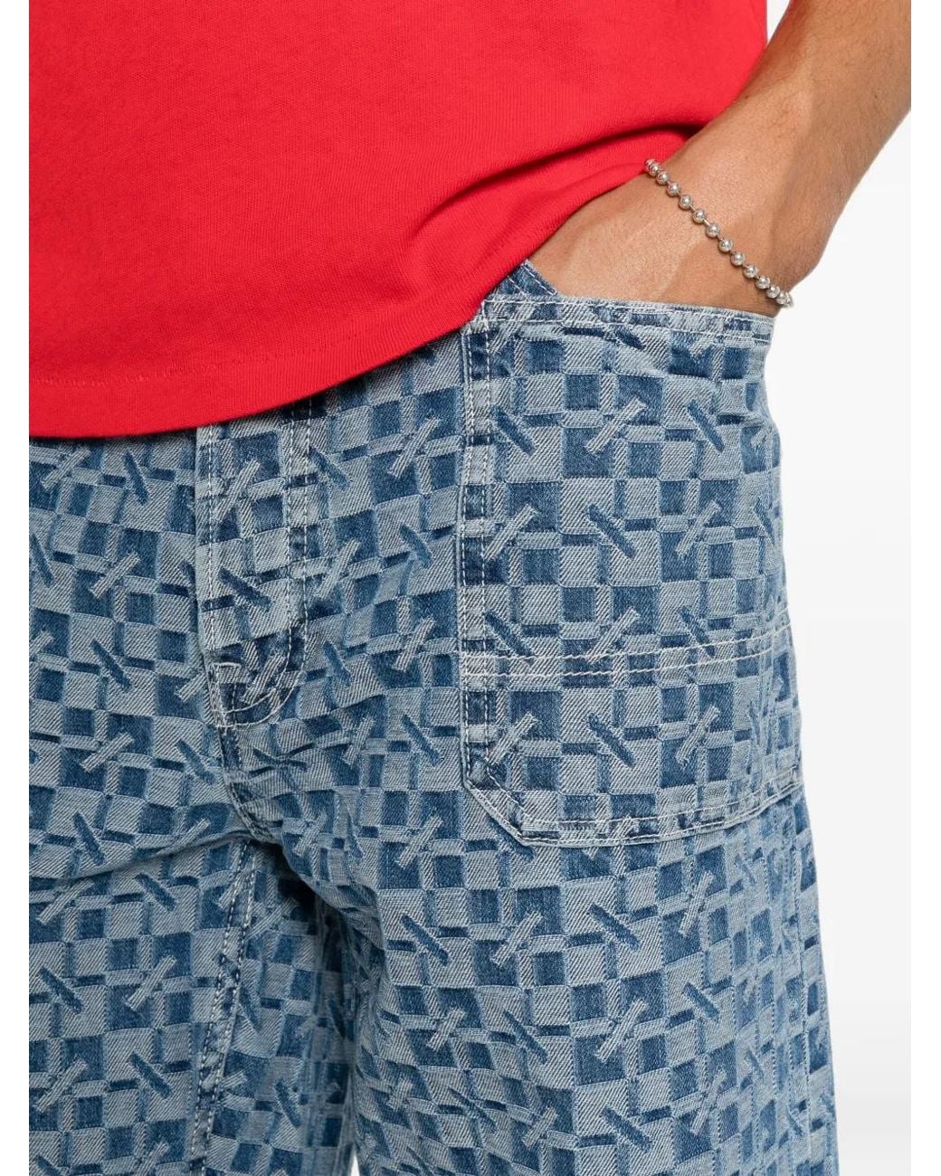 KENZO Blue Geometric-Print Straight-Leg Jeans for men