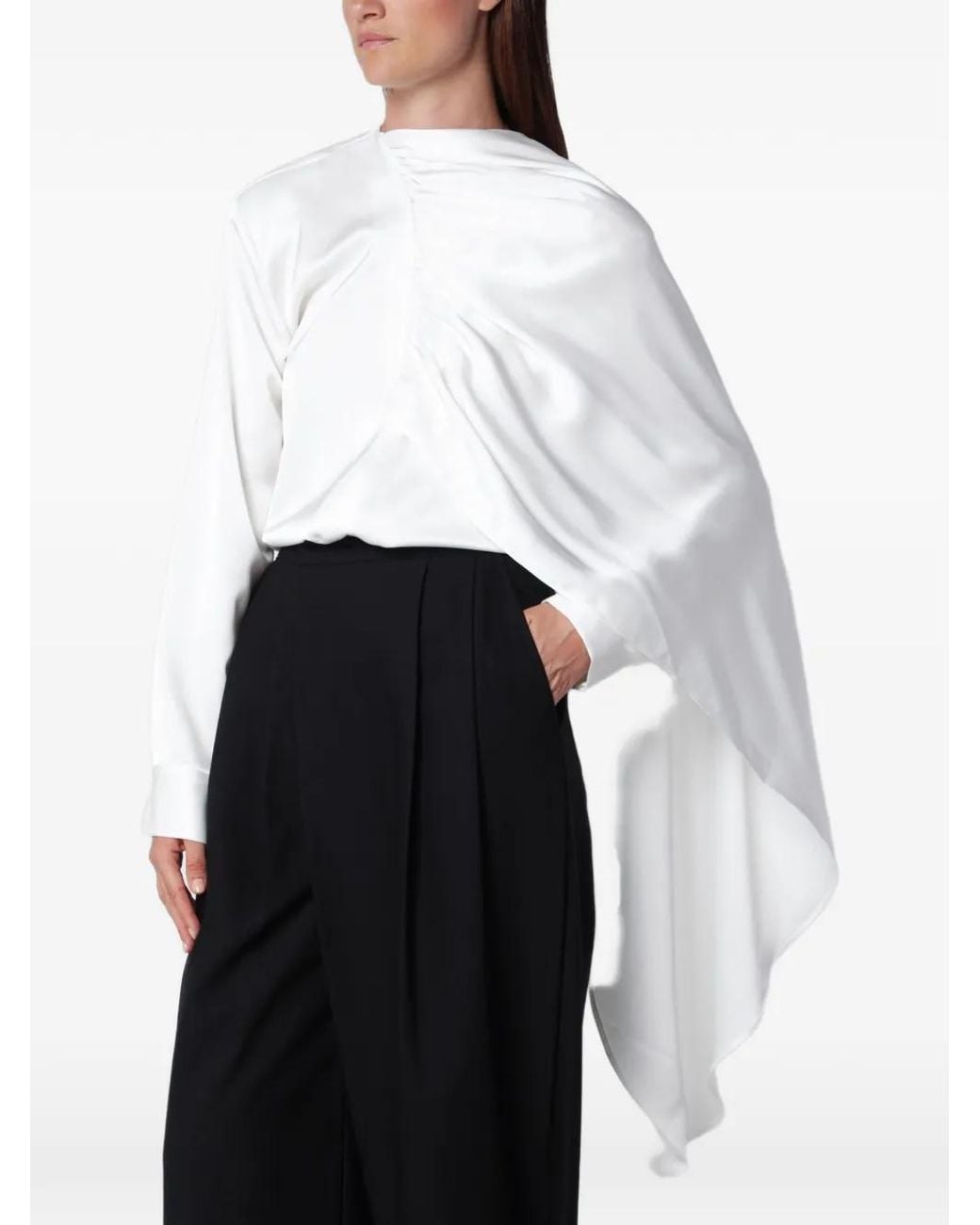 Source Unknown White Koa Draped Satin Blouse