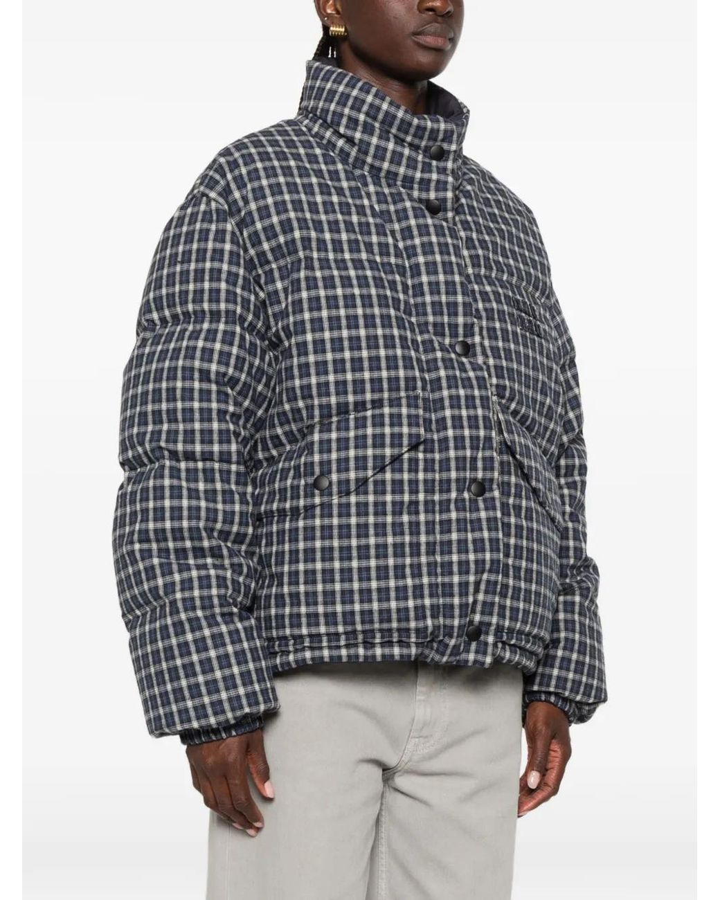 Miu Miu Blue Reversible Flannel Down Jacket