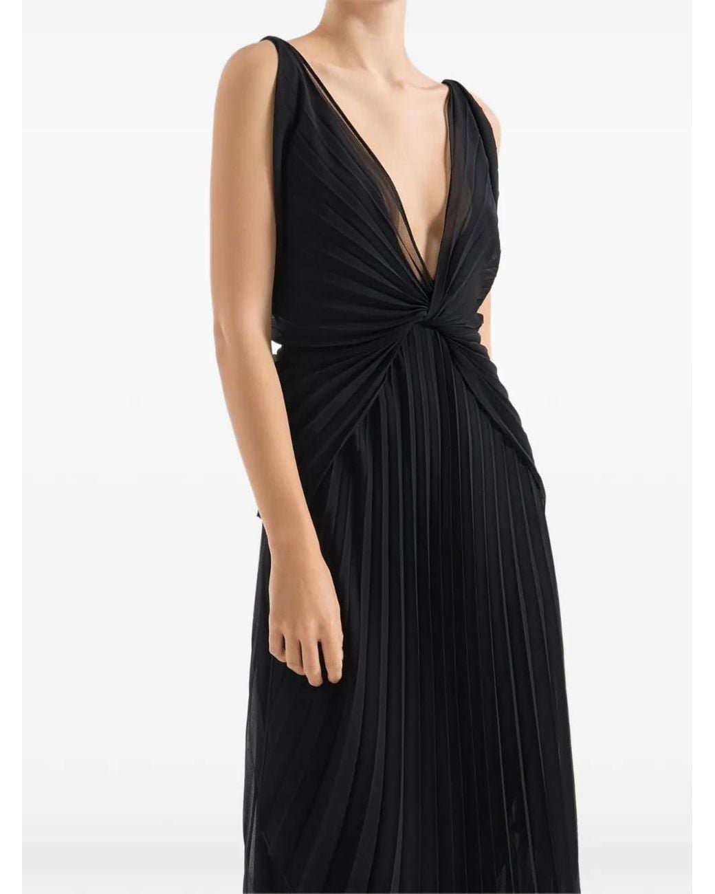 Genny Black Pleated V-Neck Dress