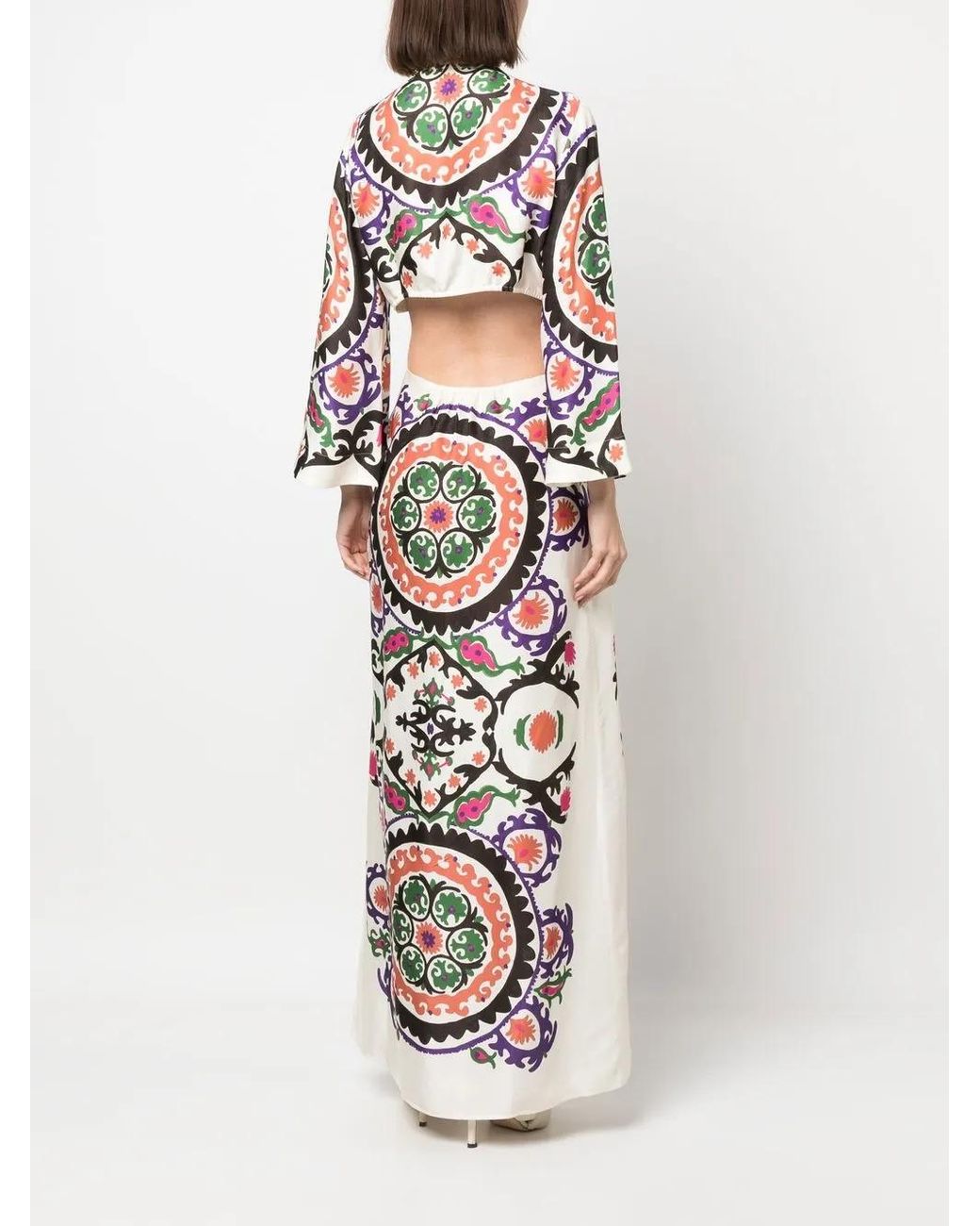 Ba&sh White Cut-Out Floral-Print Long Dress