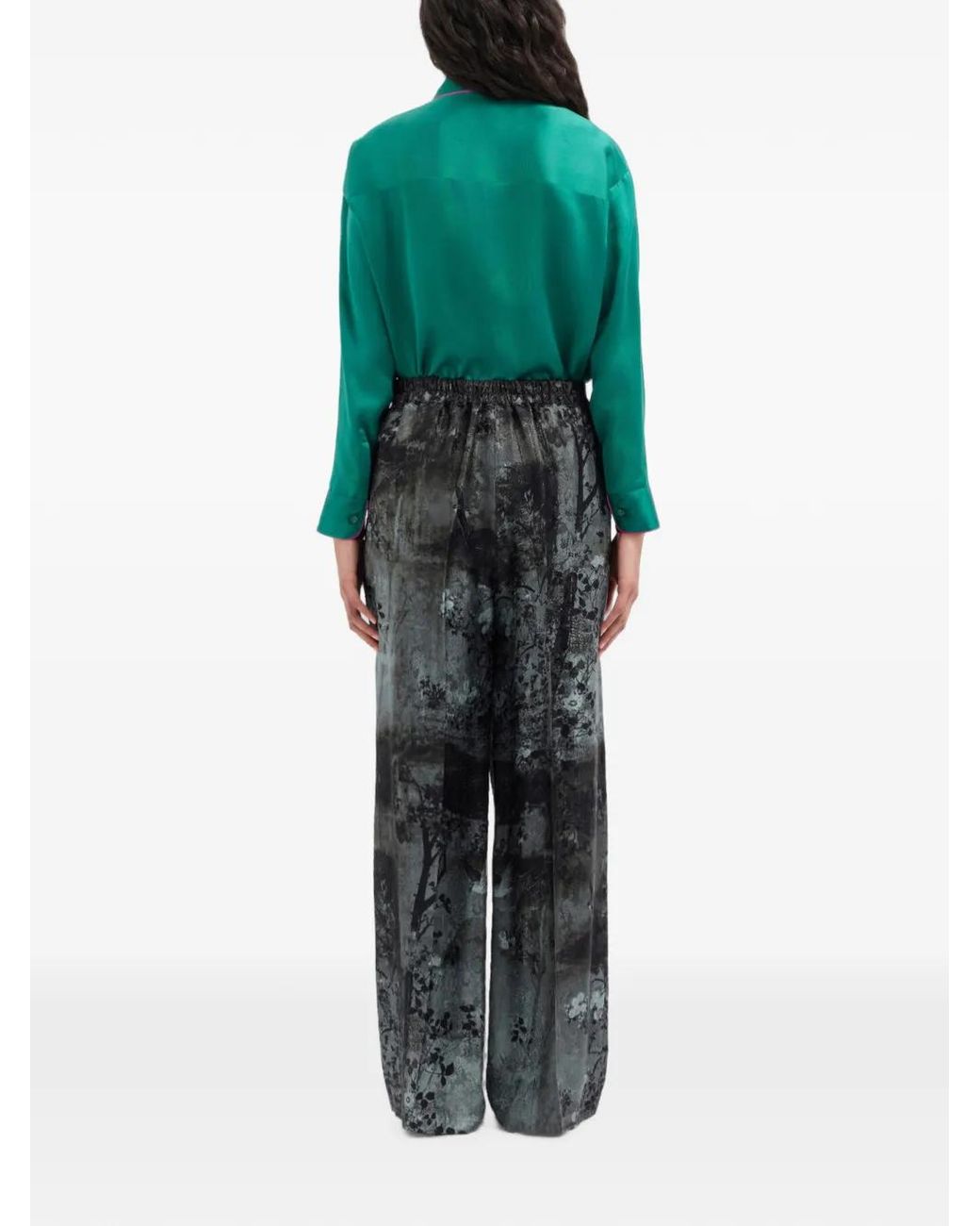 Pierre Louis Mascia Gray Floral-Print Palazzo Trousers