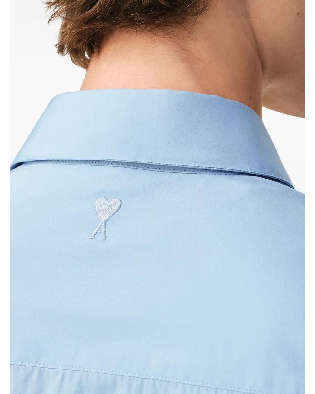 AMI Blue Ami De Coeur Logo-Embroidered Shirt for men