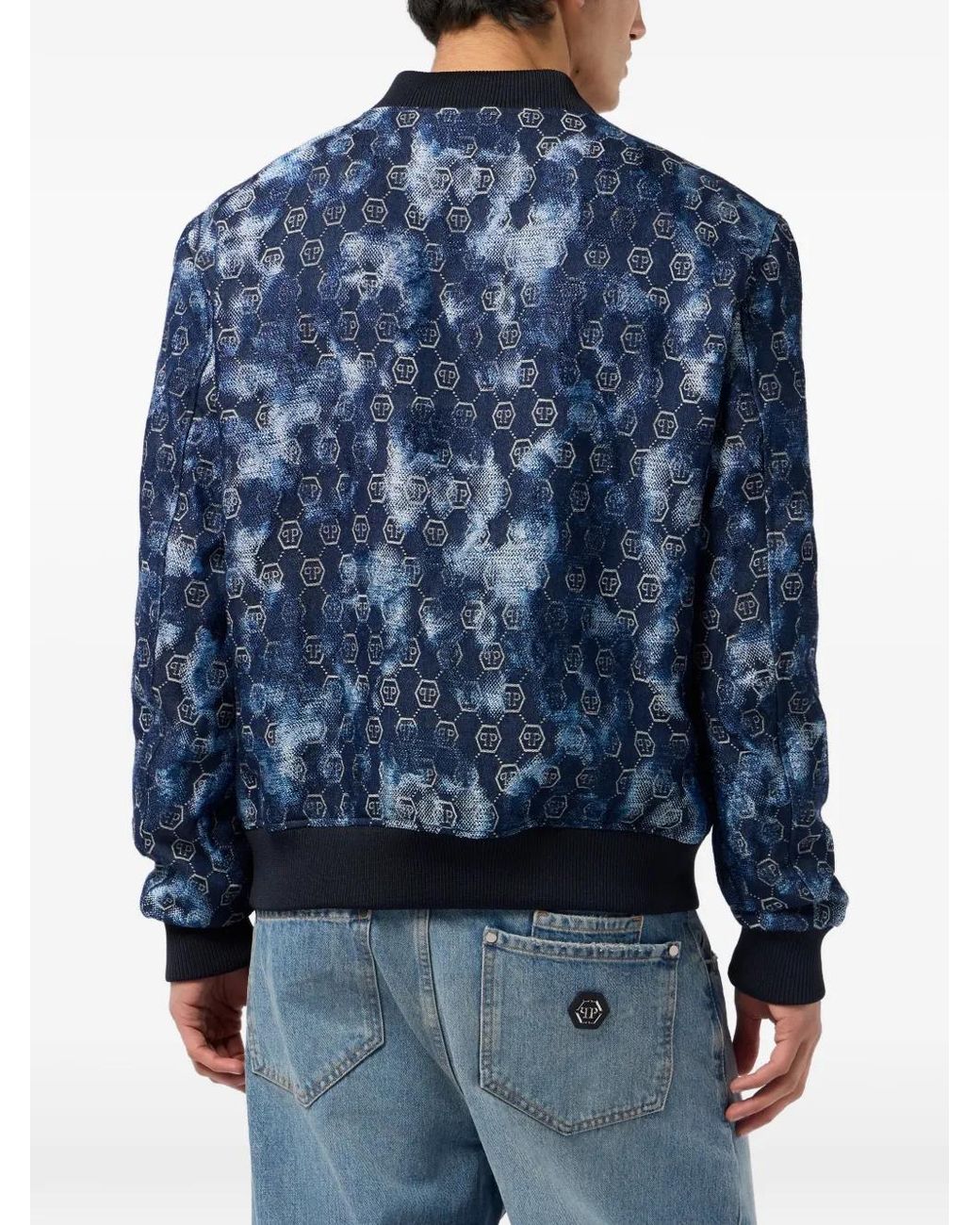 Chaqueta Bómber Con Monograma En Jacquard Philipp Plein de hombre de color Blue