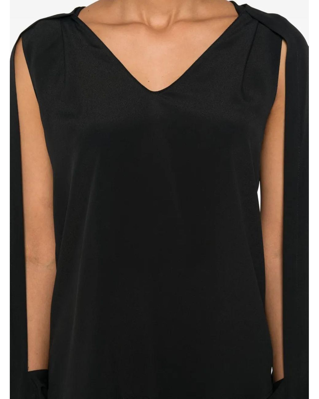 FEDERICA TOSI Black Tie-Cuff V-Neck Top