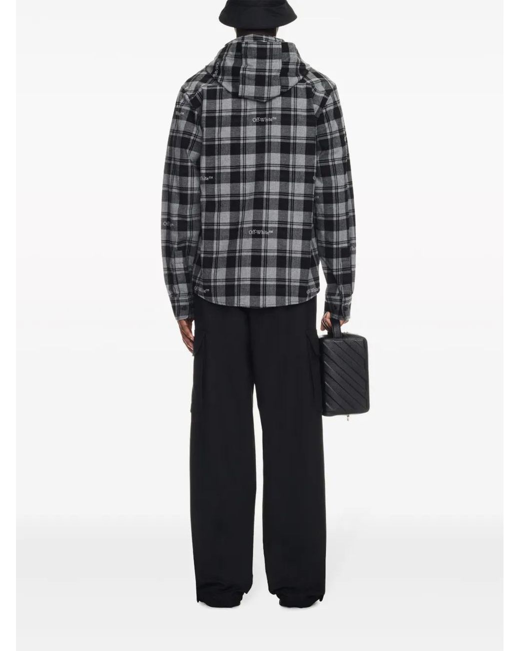 Off-White c/o Virgil Abloh Gray Off- Checked Flannel Hooded Shirt for men