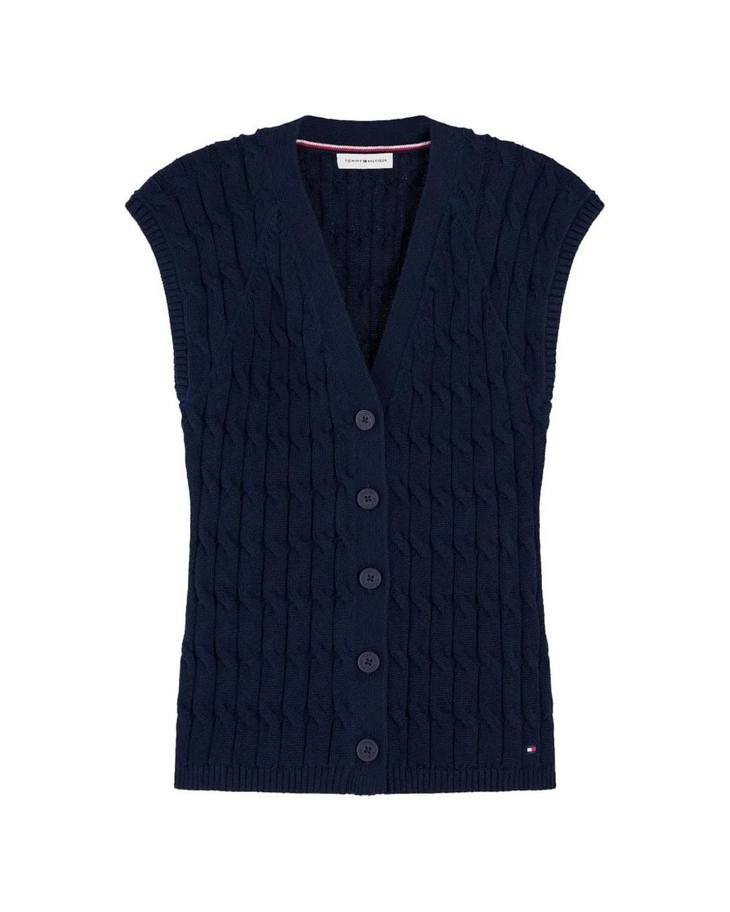 Tommy Hilfiger Blue Cable Knit Slim Cap Sleeve Cardigan
