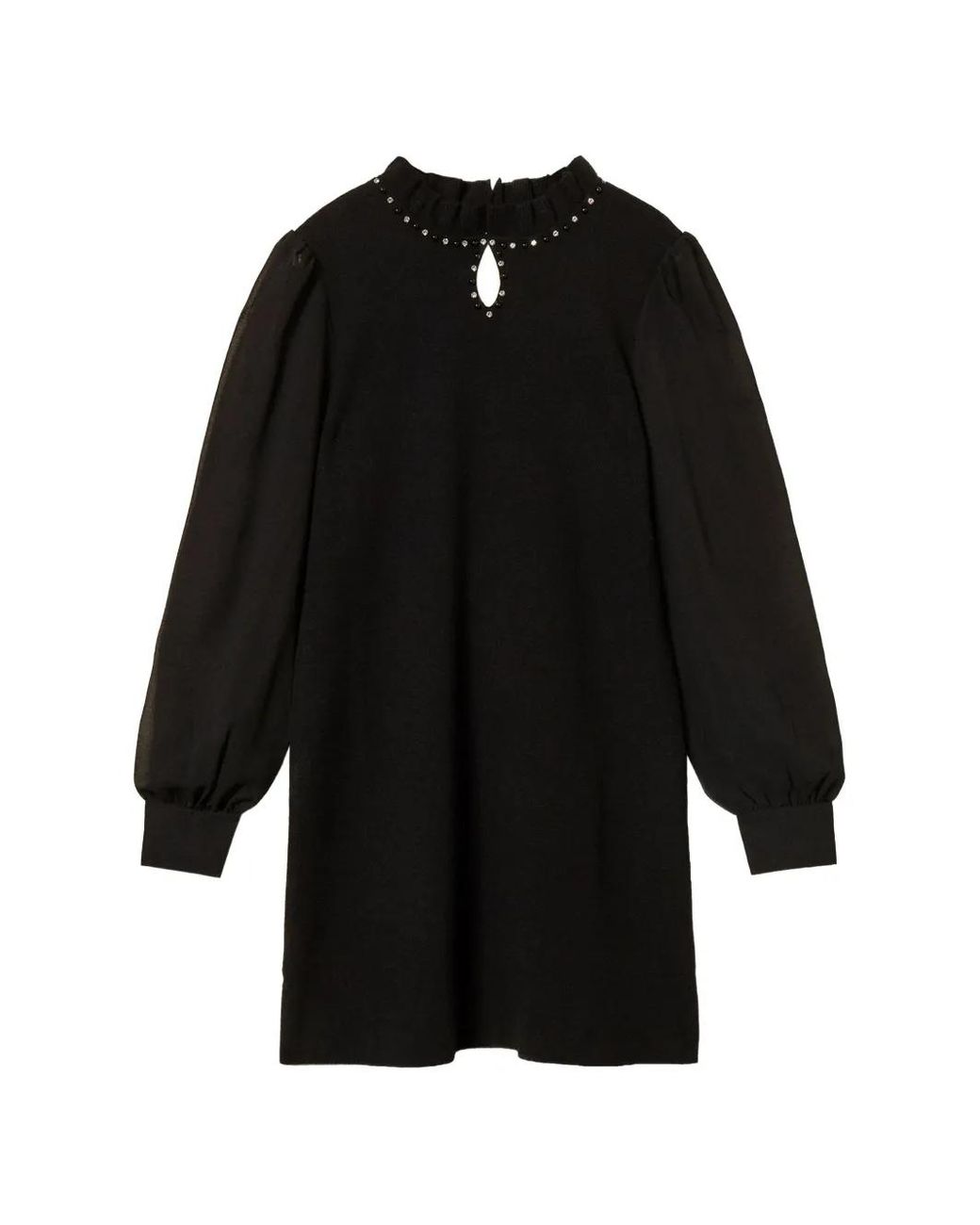 Twinset Black Short Knit Dress With Ruffles