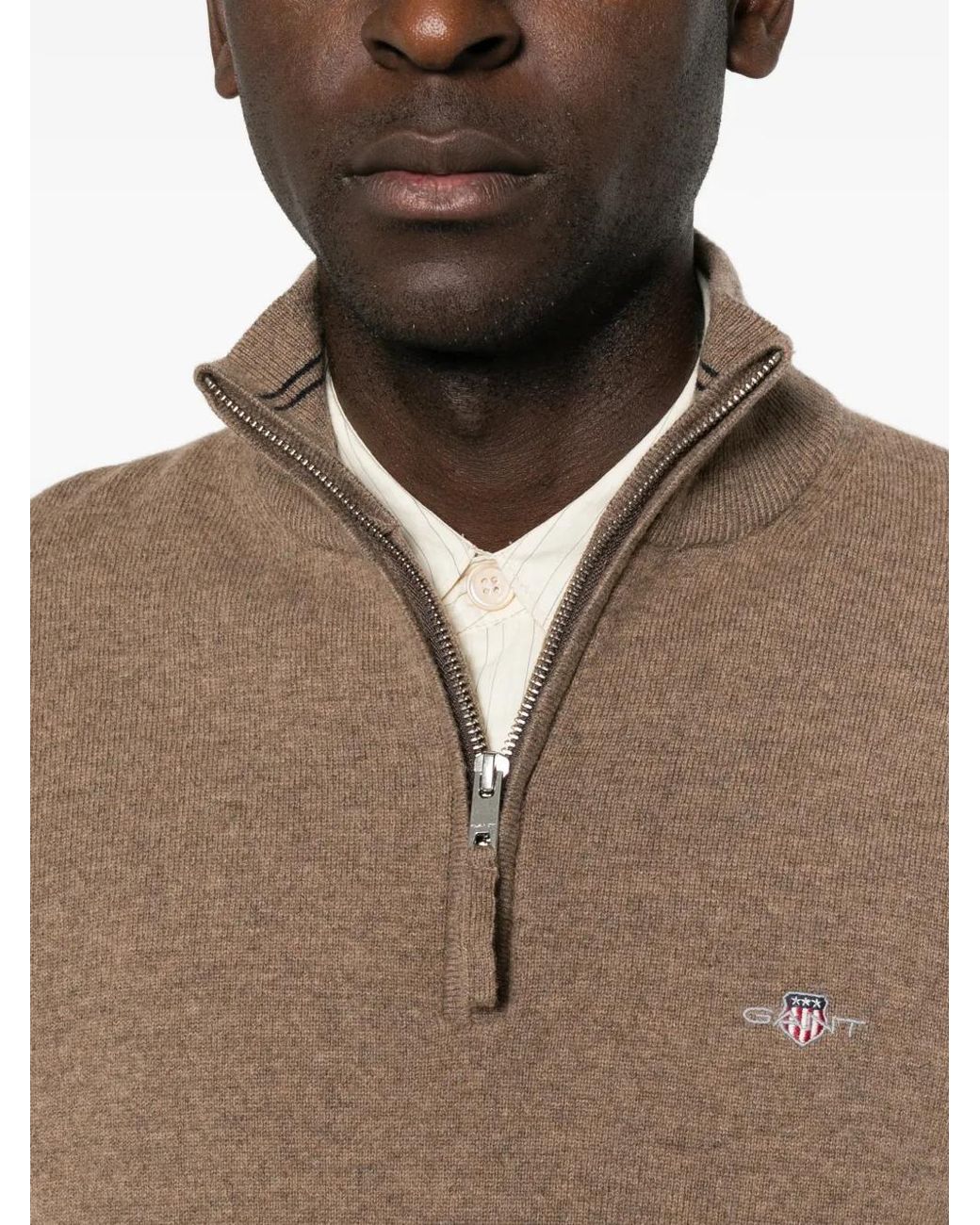 Gant Brown Quarter-Zip Wool Sweater for men