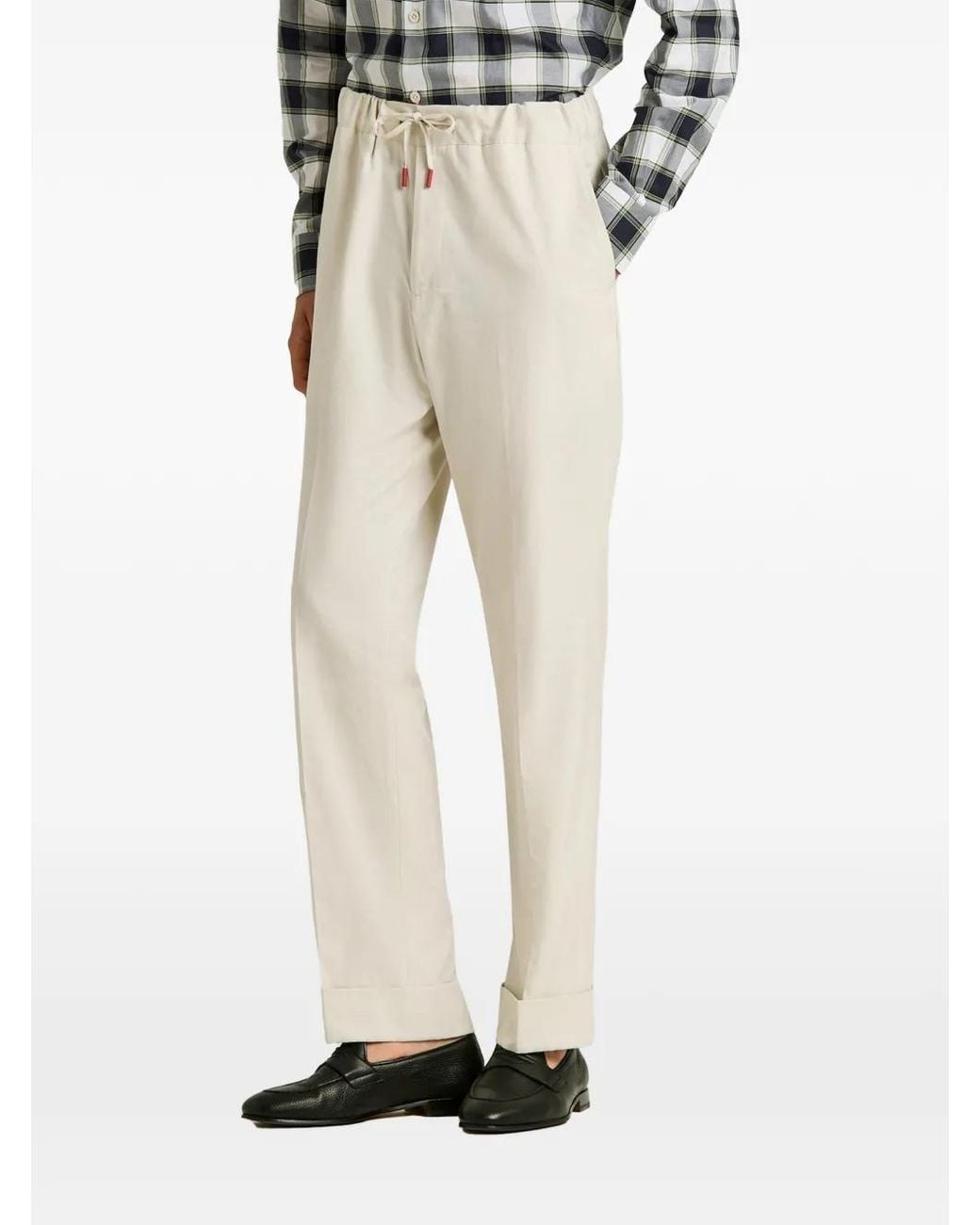 Kiton White Drawstring Elasticated-Waist Tailored Trousers for men