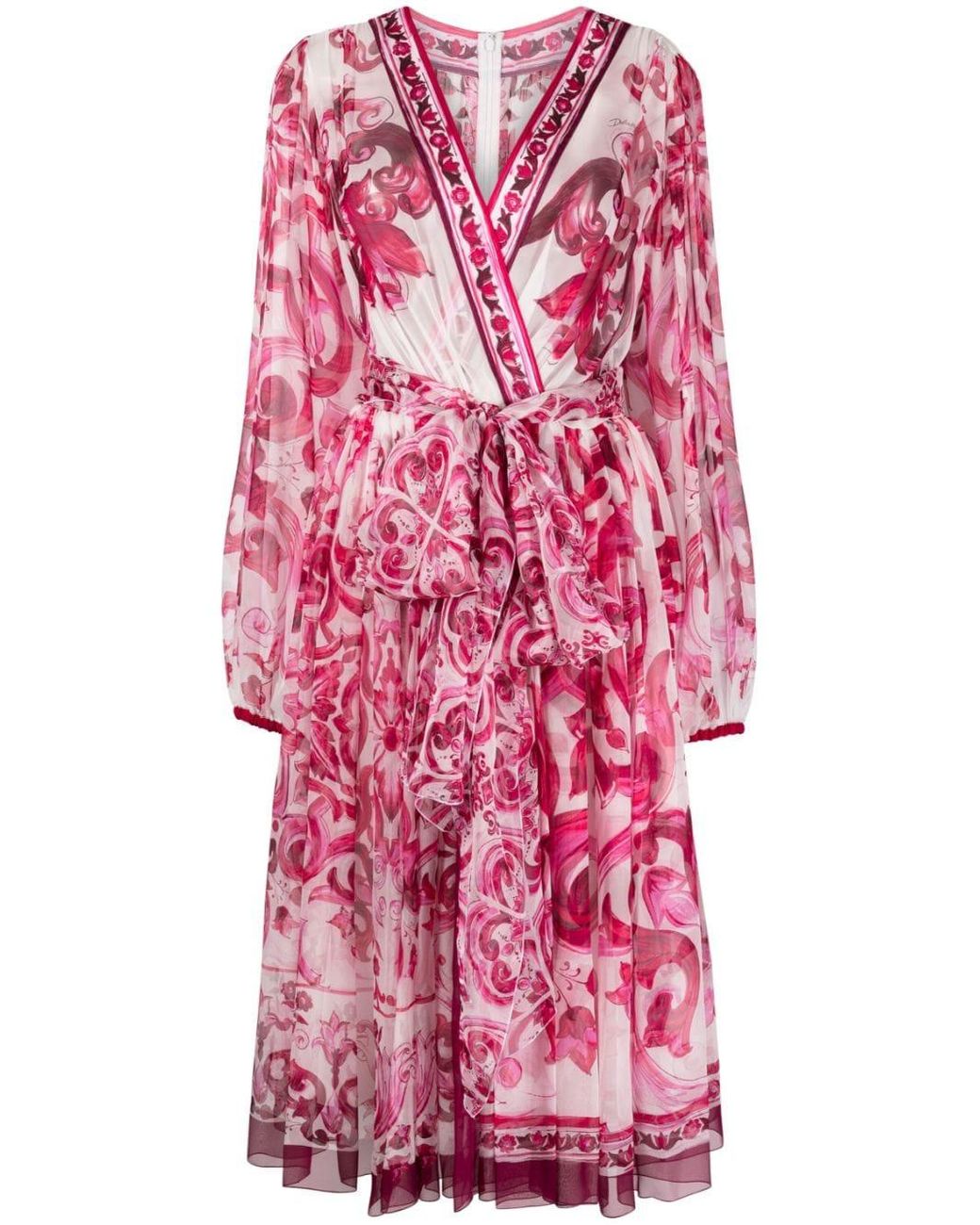 Dolce & Gabbana Majolica-print Wrap Silk Dress in Pink | Lyst