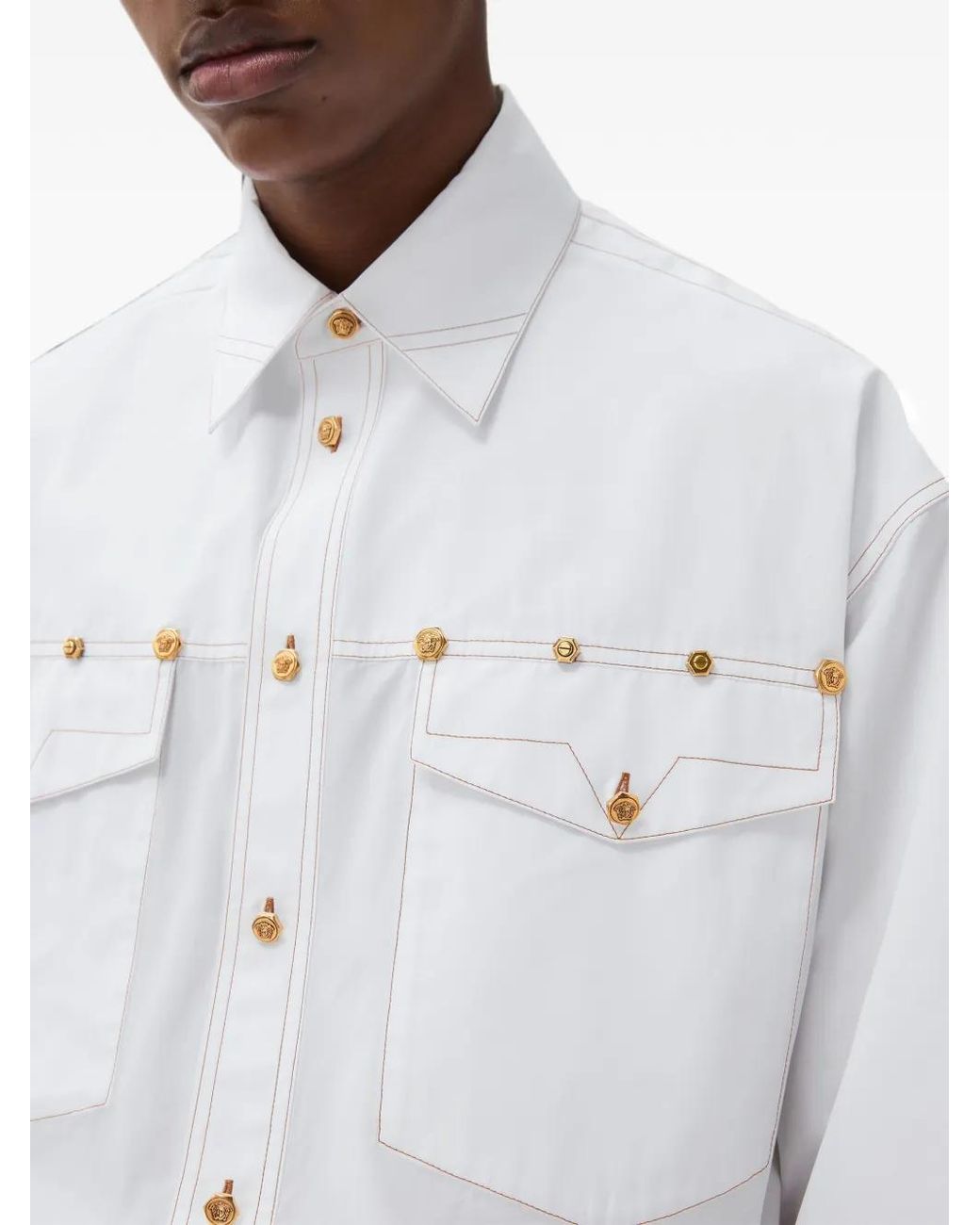 Versace White Chemise En Popeline De Coton À Détail Brodé for men