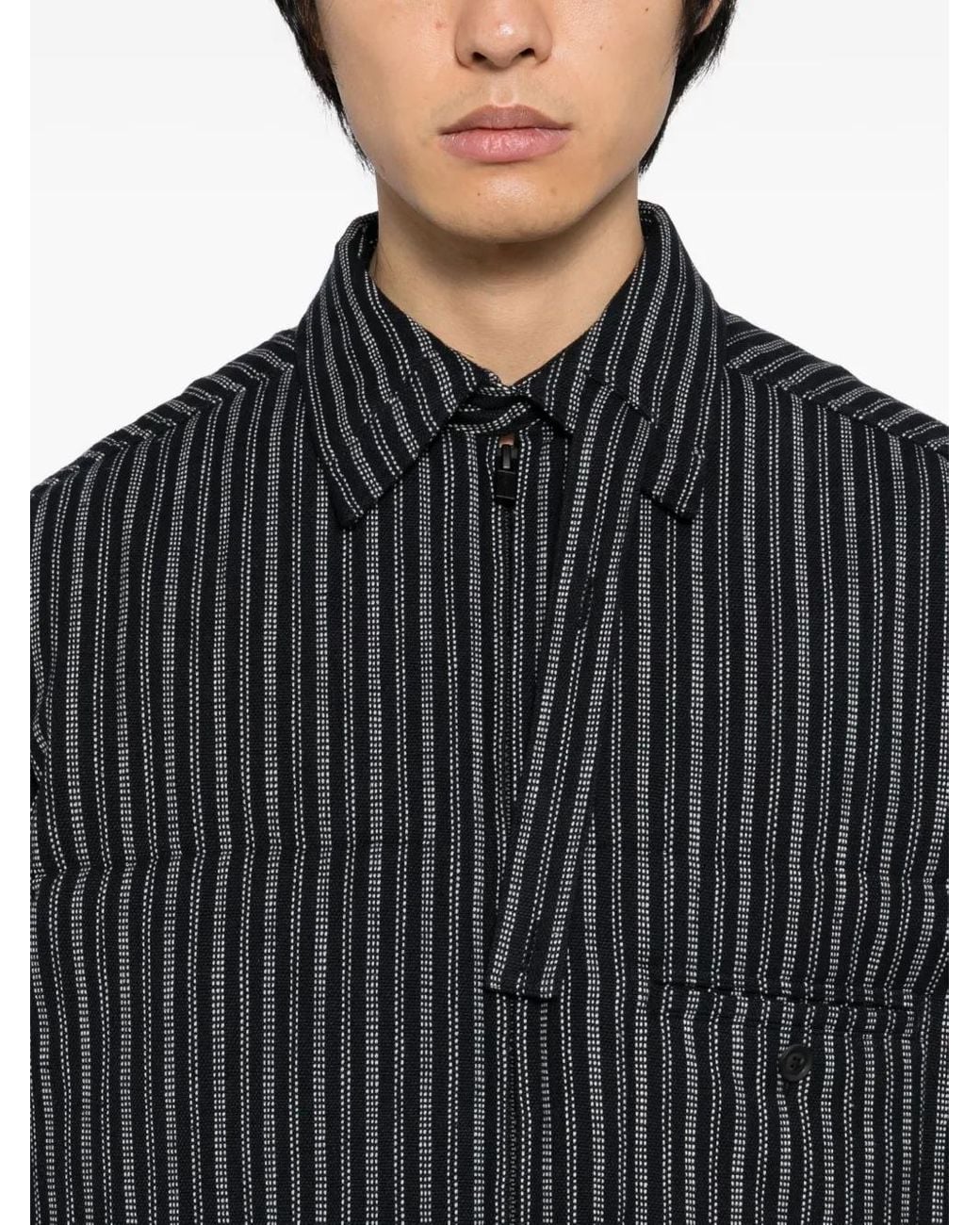 Yohji Yamamoto Black Stripe-Printed Coat for men