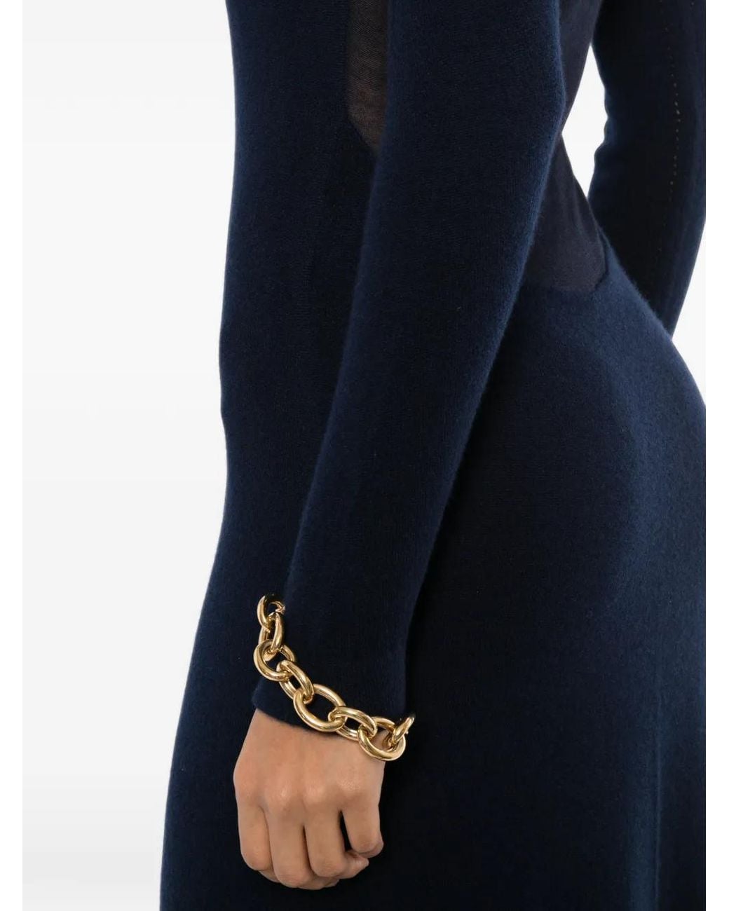 Tom Ford Blue Featherweight Long Sleeve Crewneck Dress With Sheer Back