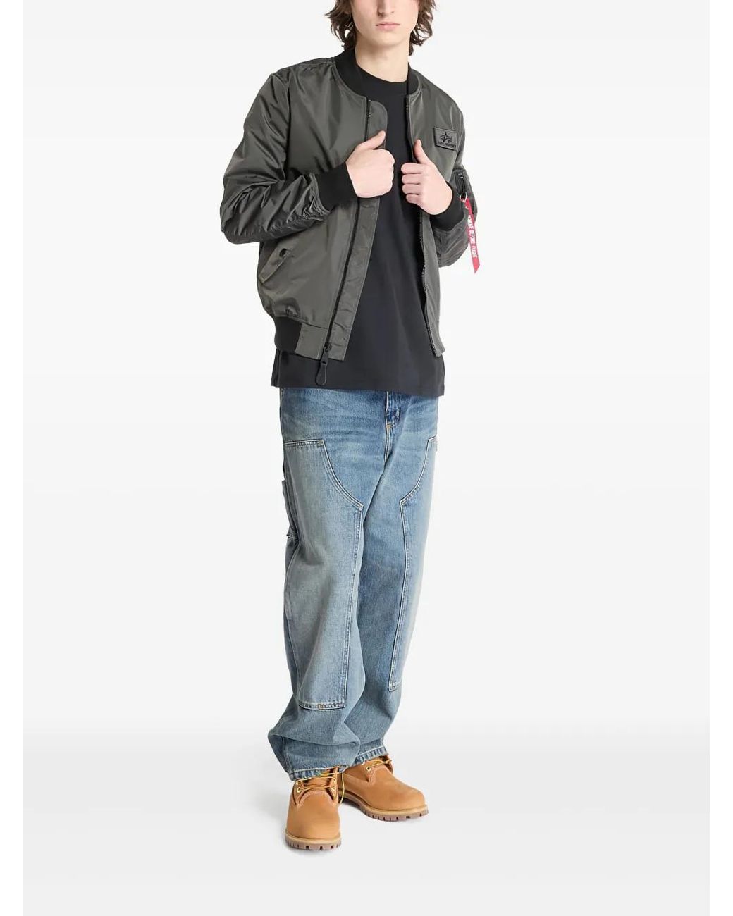 Alpha Industries Gray Zip-Up Bomber Jacket for men