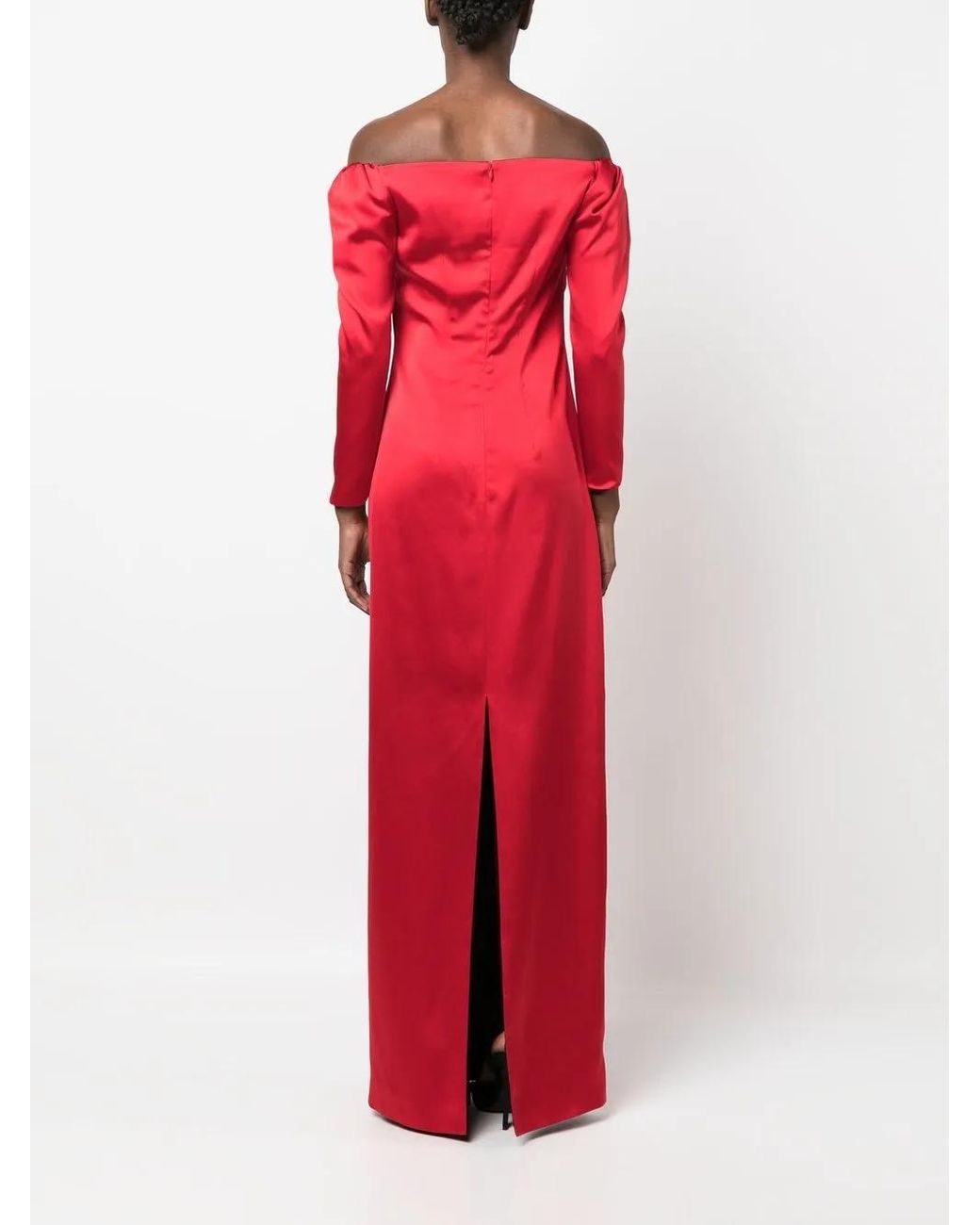 V:PM ATELIER Red Off-Shoulder Long-Sleeved Dress