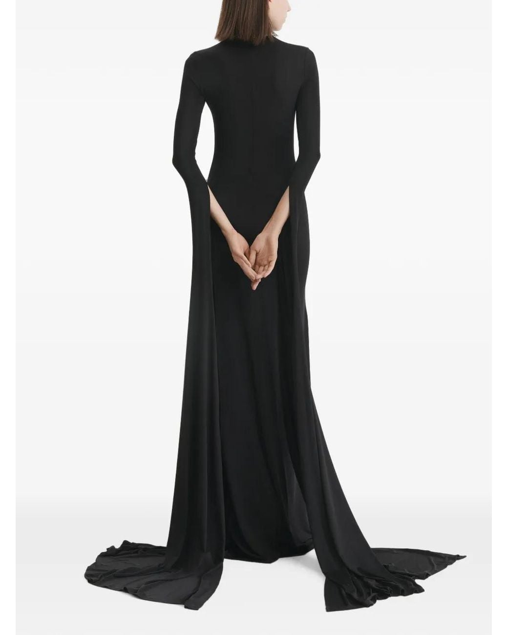 2310 STUDIO Black Crystal-Embellished Cape-Sleeve Maxi Dress