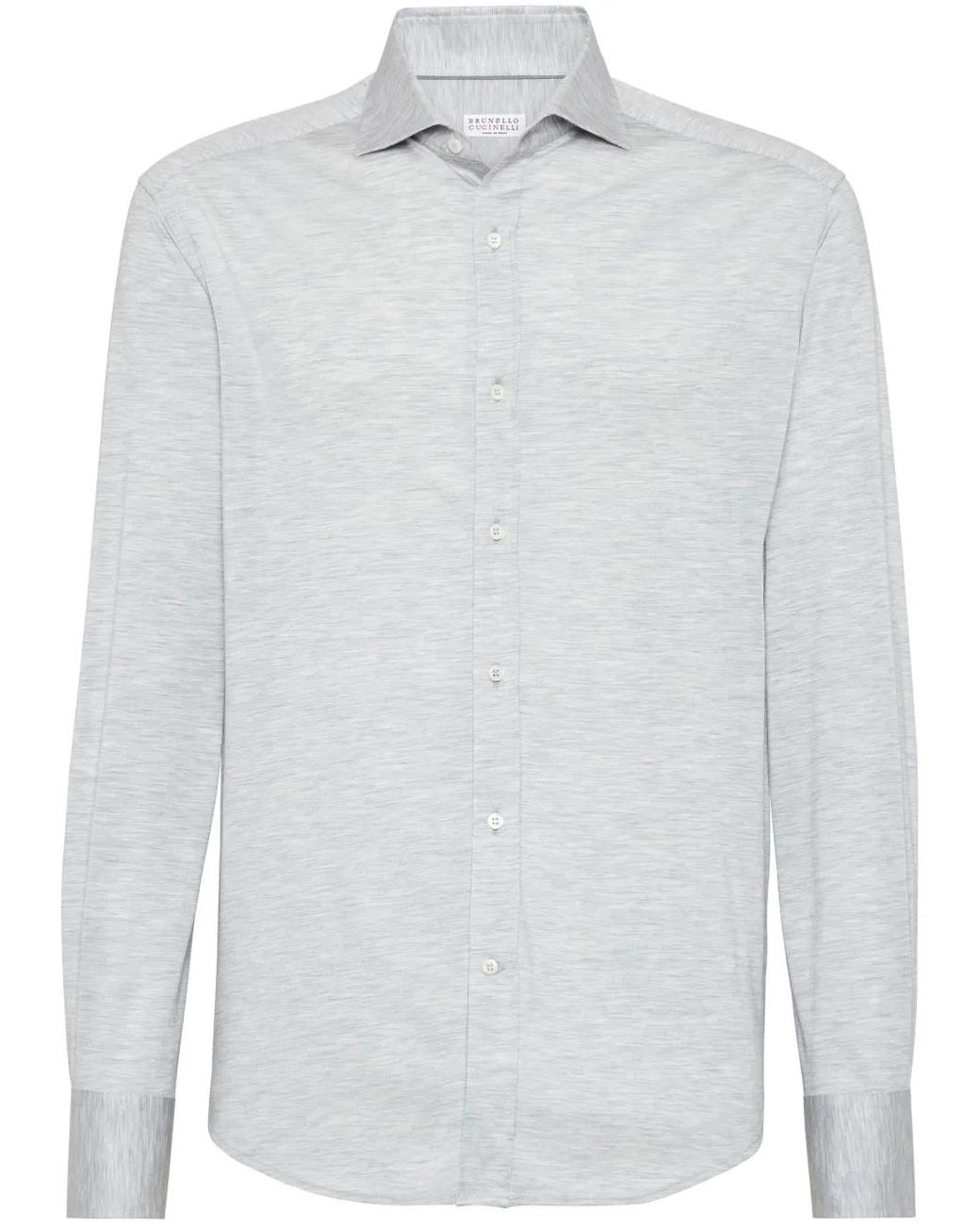 Brunello Cucinelli White Silk And Cotton Jersey Shirt With Spread Collar for men