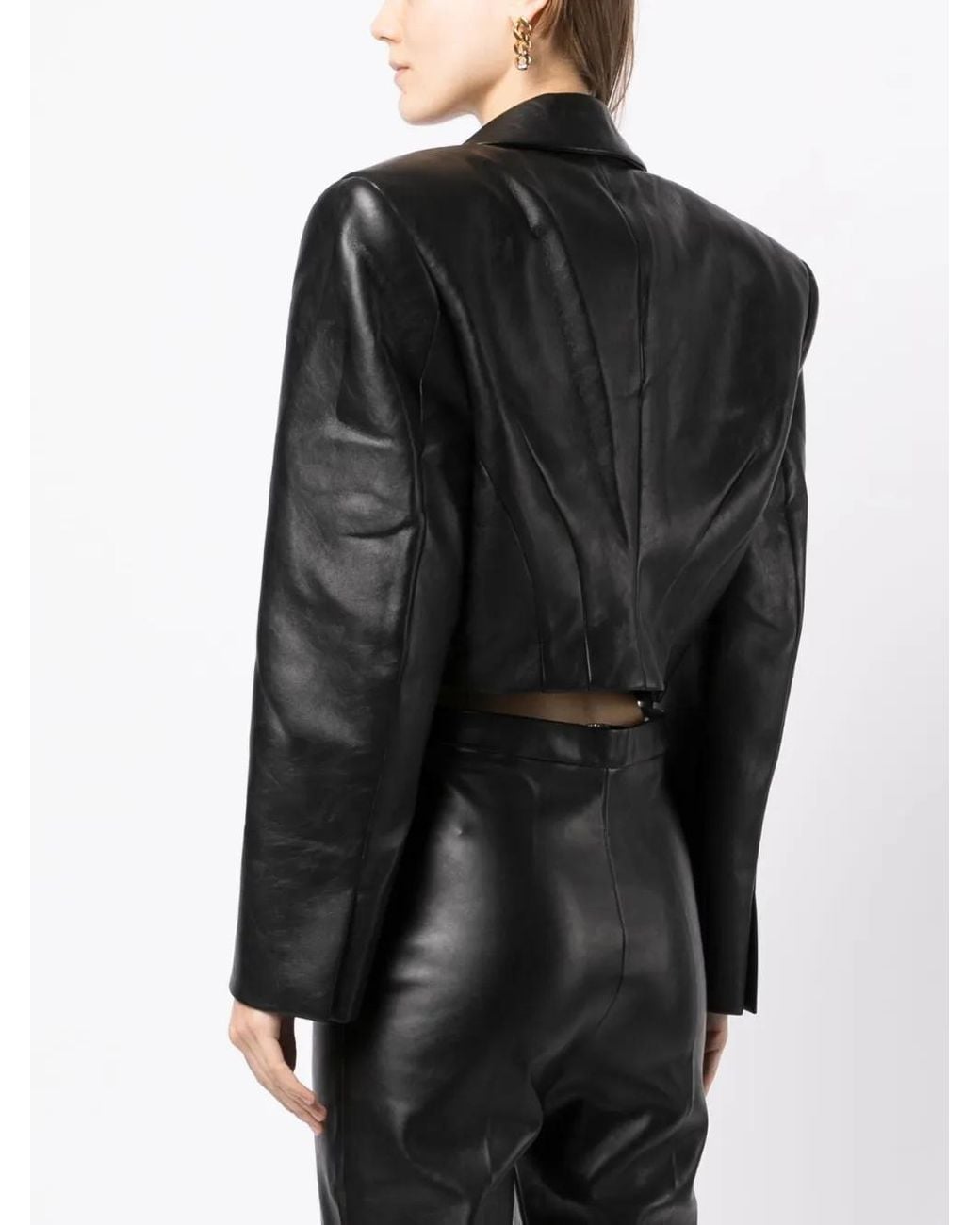 Anouki Black Embellished Cropped Faux-Leather Blazer