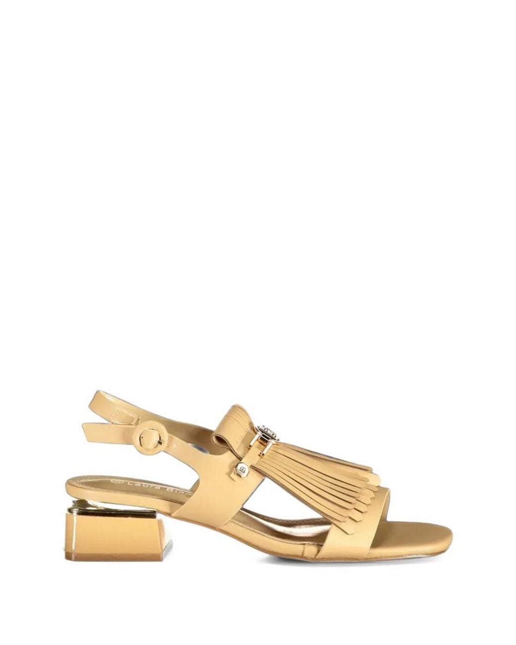 Laura Biagiotti Natural Fringed Logo-Plaque Sandals