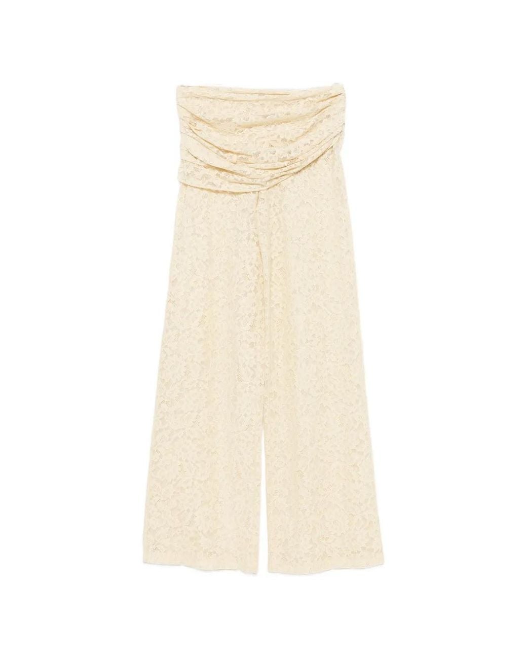 De La Vali White Rocio Floral-Lace Trousers
