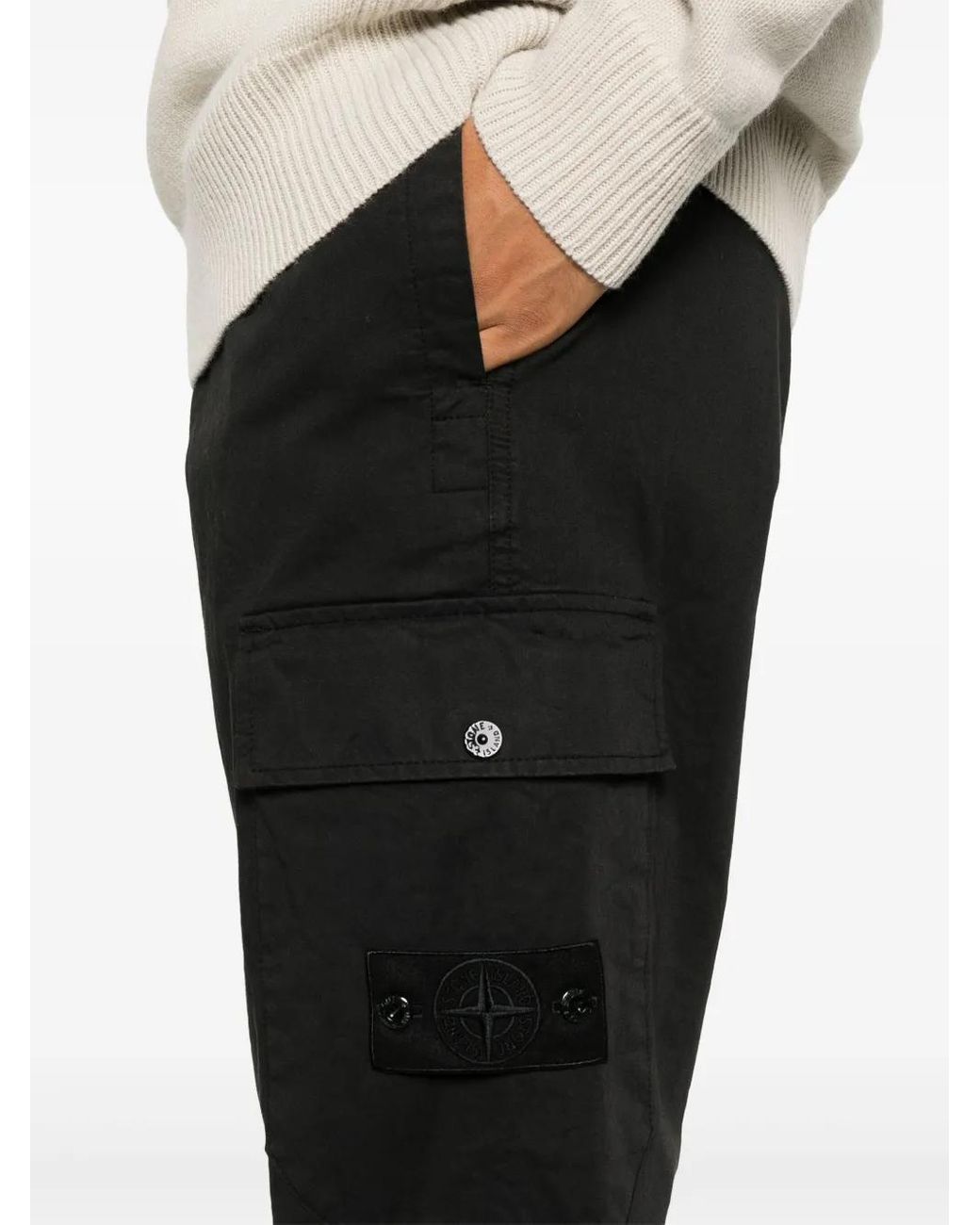 Stone Island Black Cargo Cotton Trousers for men