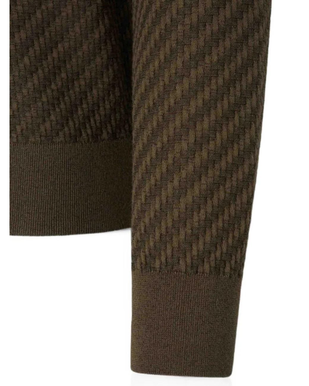 Brioni Green Trama Weave Zip-Through Cardigan for men