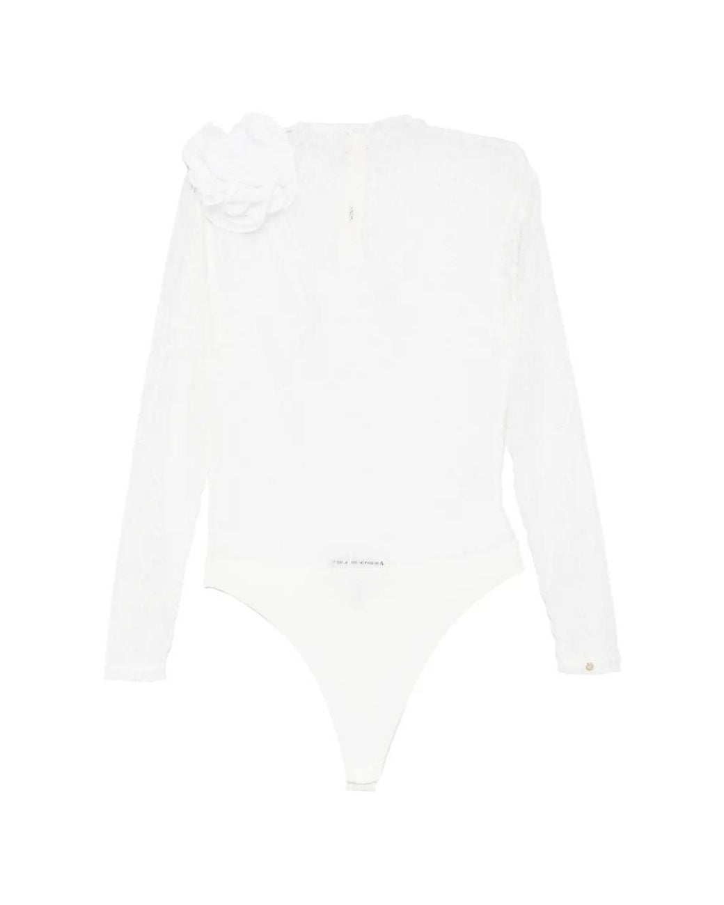 Nissa White Floral-Detail Lace Bodysuit