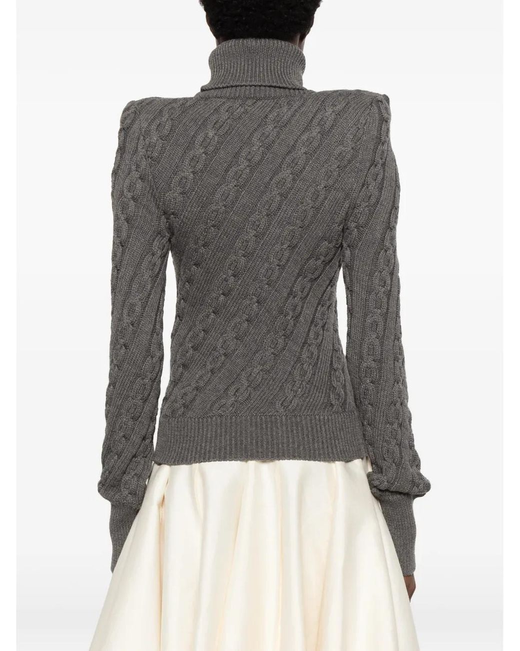 MATIERES FECALES Gray Cable-Knit Padded-Shoulder Sweater