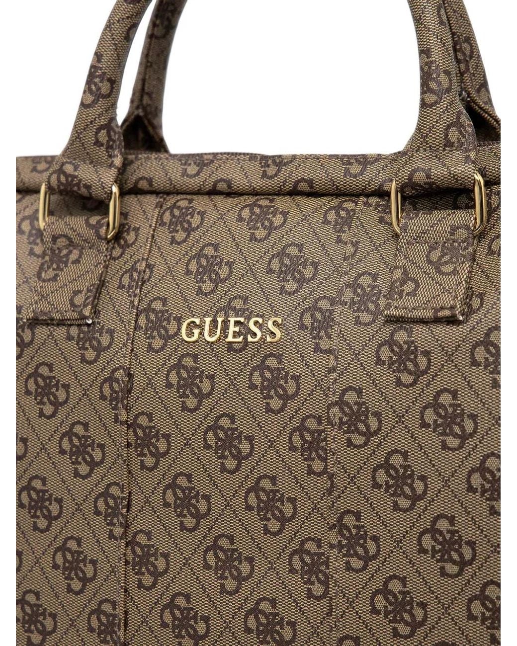 Guess Brown Monogram-Print Laptop Bag
